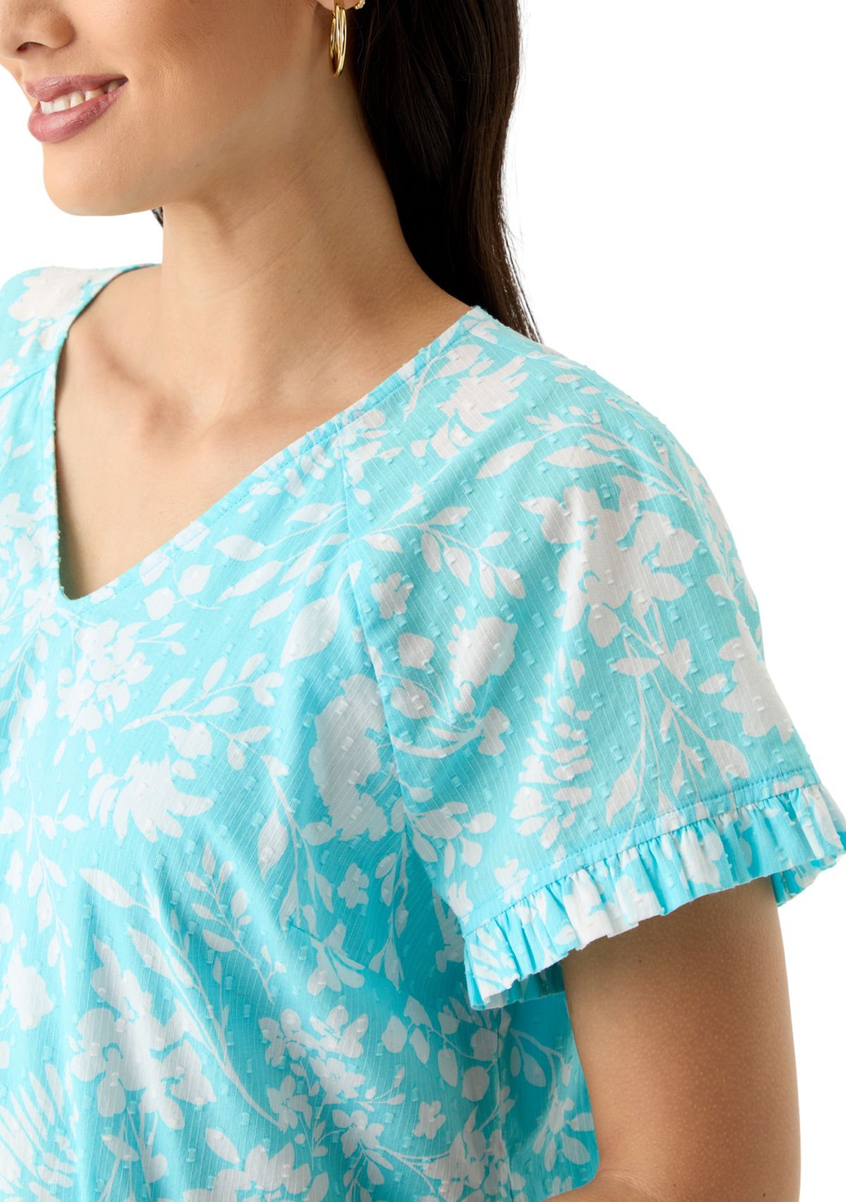 Womens Short Sleeve Ruffle Trim Top 