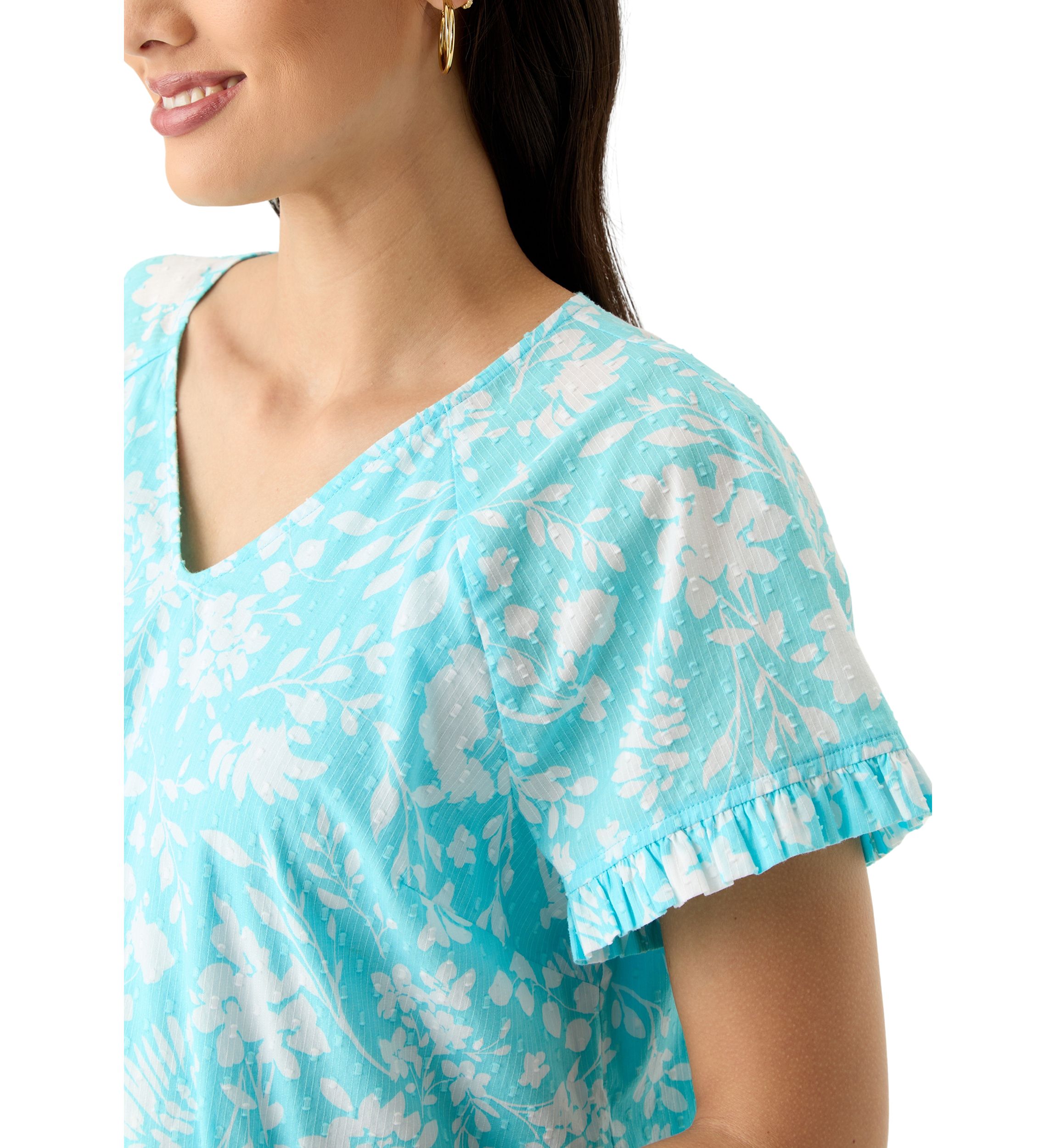 Womens Short Sleeve Ruffle Trim Top 