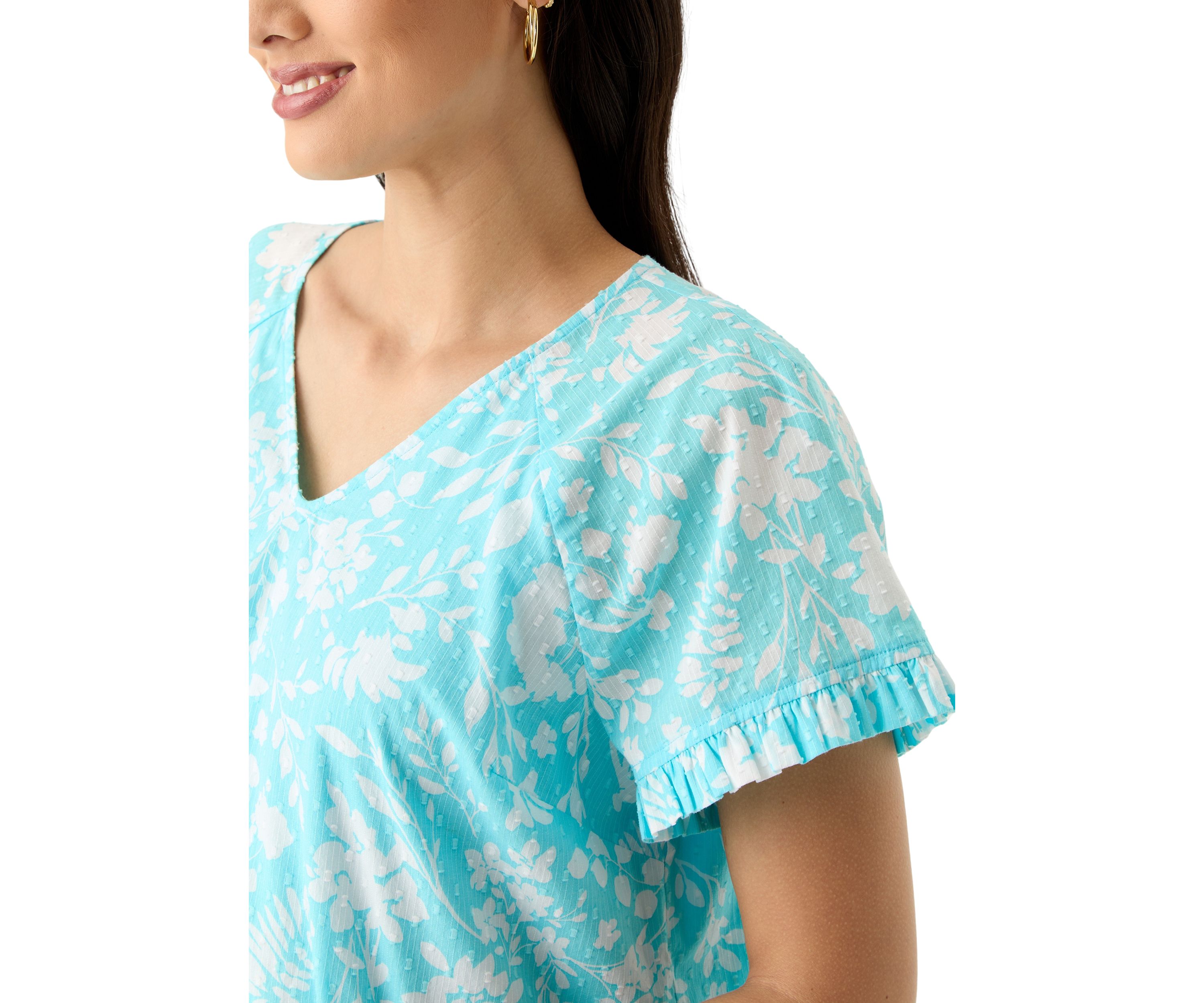 Womens Short Sleeve Ruffle Trim Top 