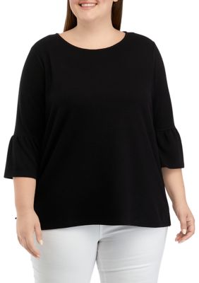 Kim Rogers® Women's Plus Size 3/4 Sleeve Henley Fashion T-Shirt