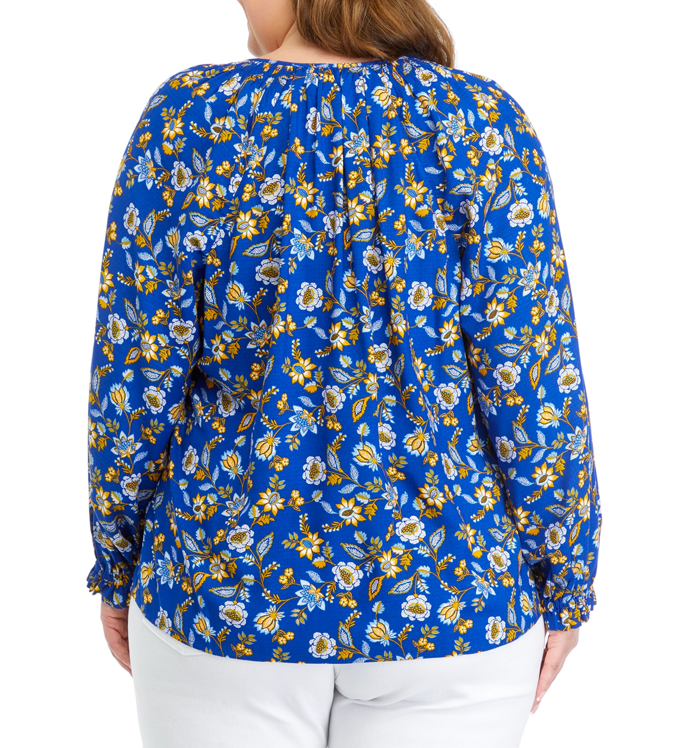 Plus Size Printed Smocked Shoulder Top