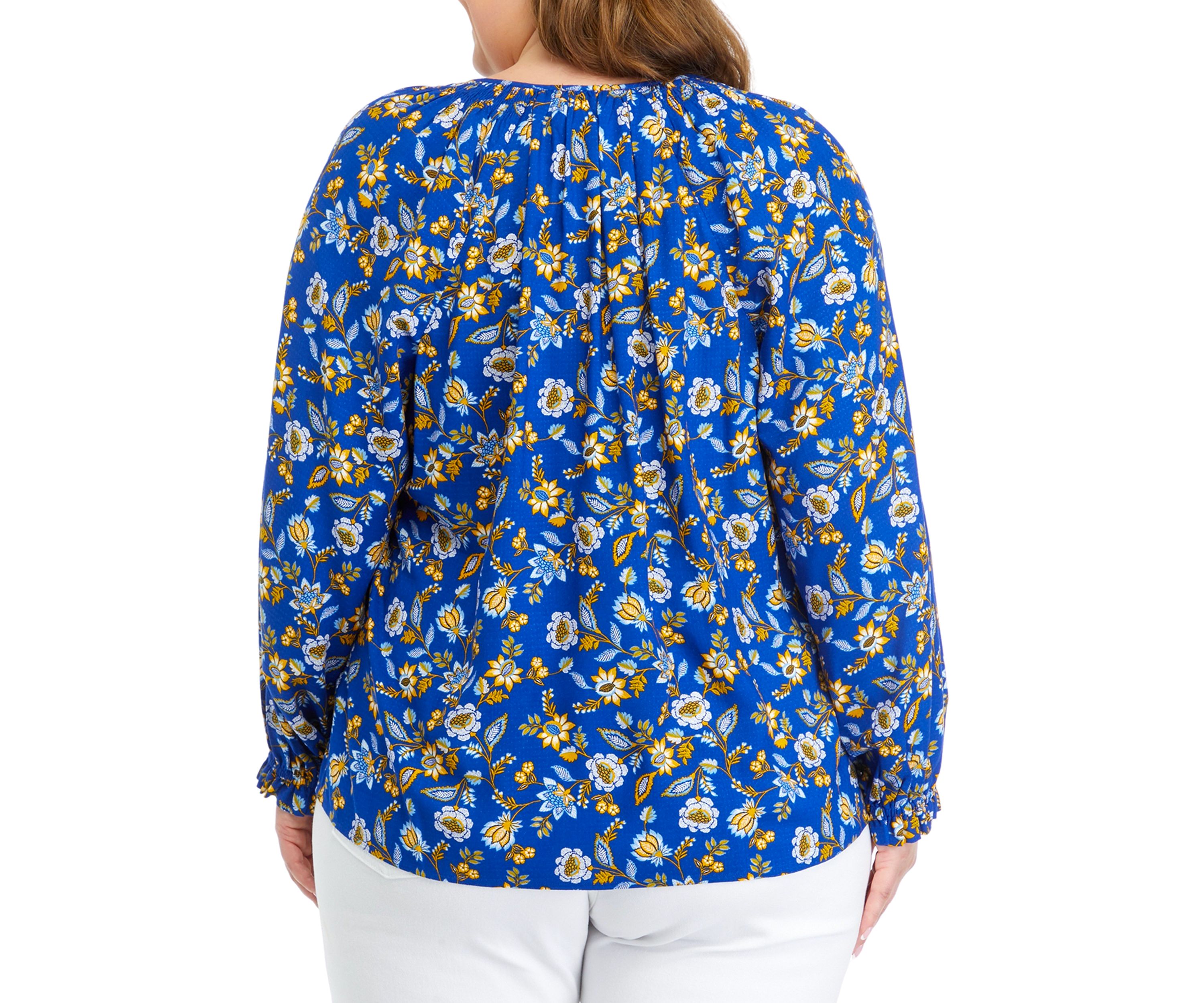 Plus Size Printed Smocked Shoulder Top