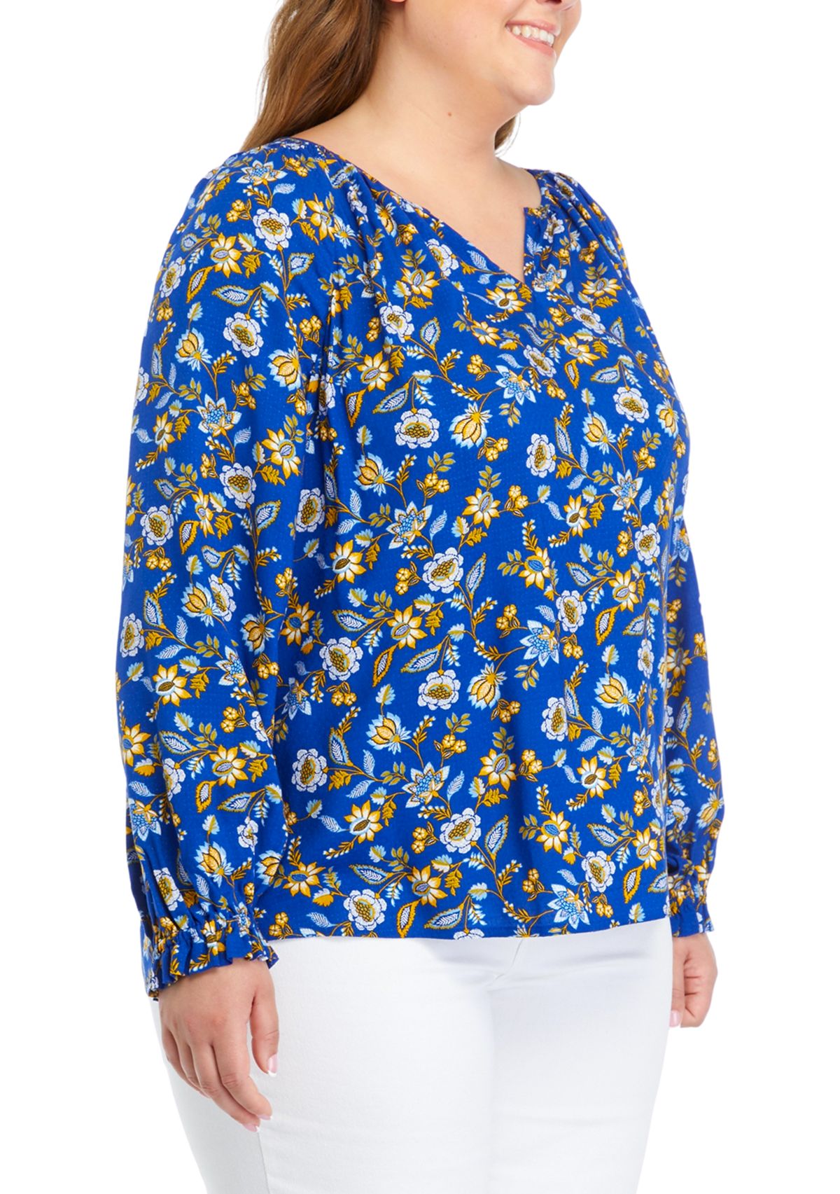 Plus Size Printed Smocked Shoulder Top