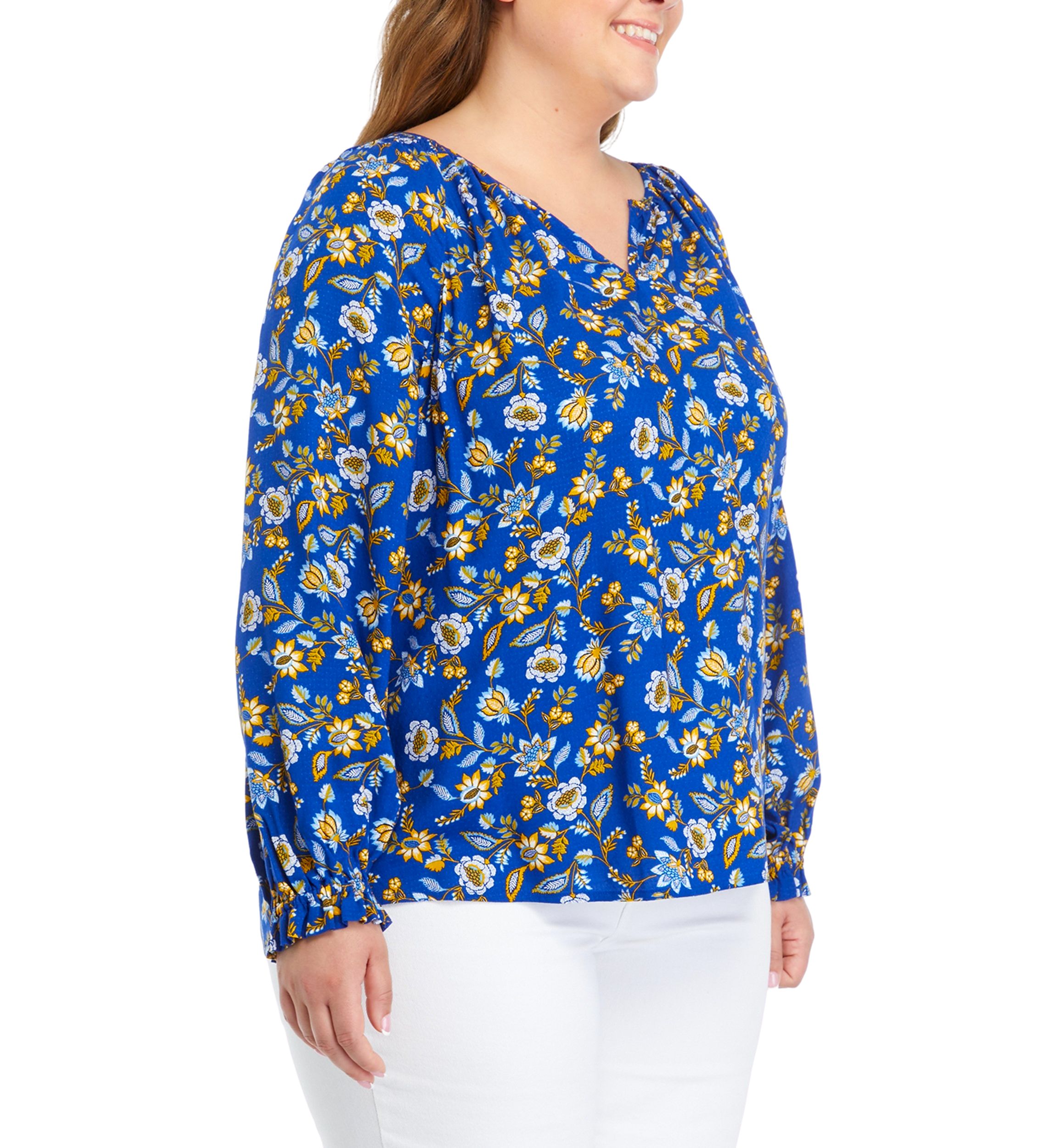 Plus Size Printed Smocked Shoulder Top