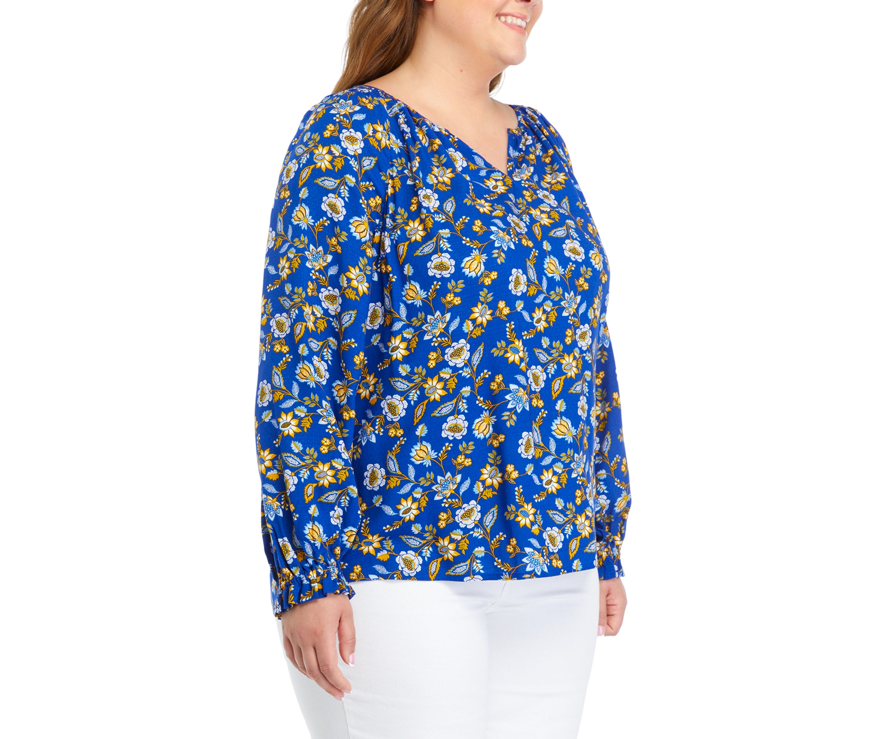 Plus Size Printed Smocked Shoulder Top