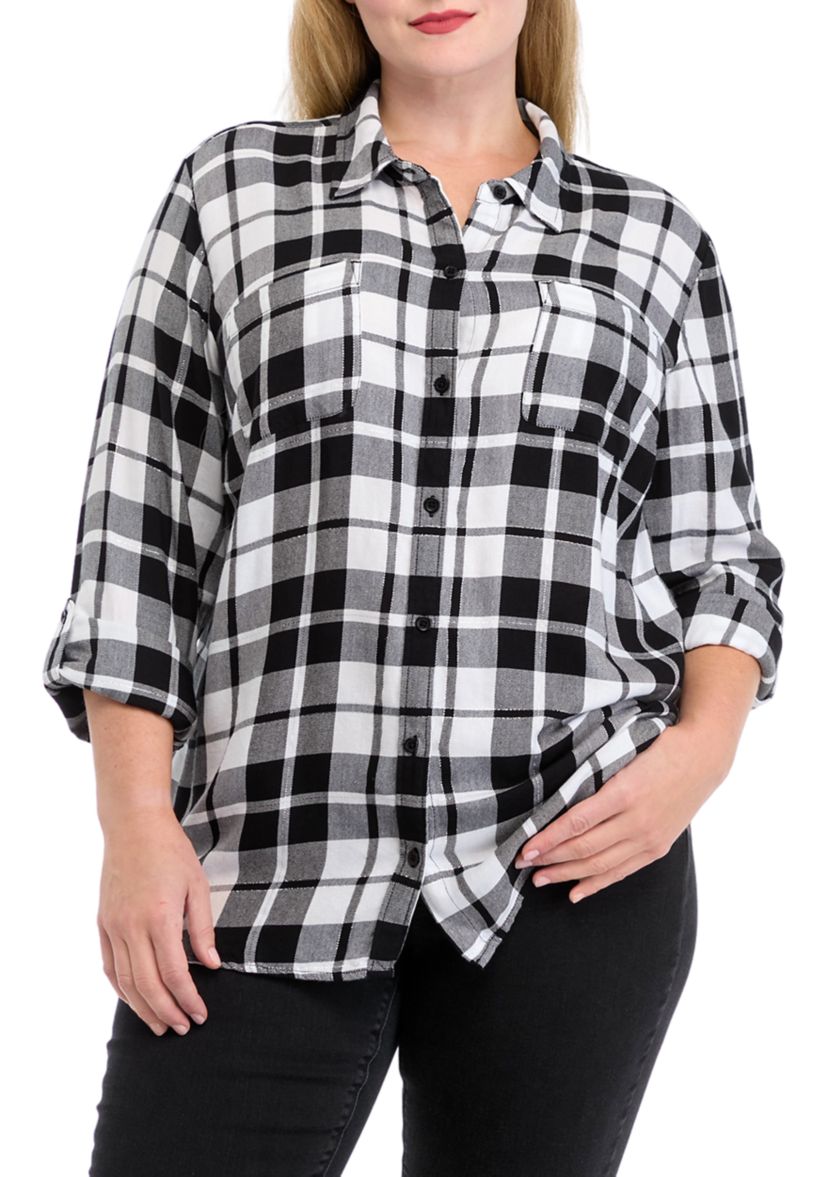 Plus Size Plaid Flannel Shirt 