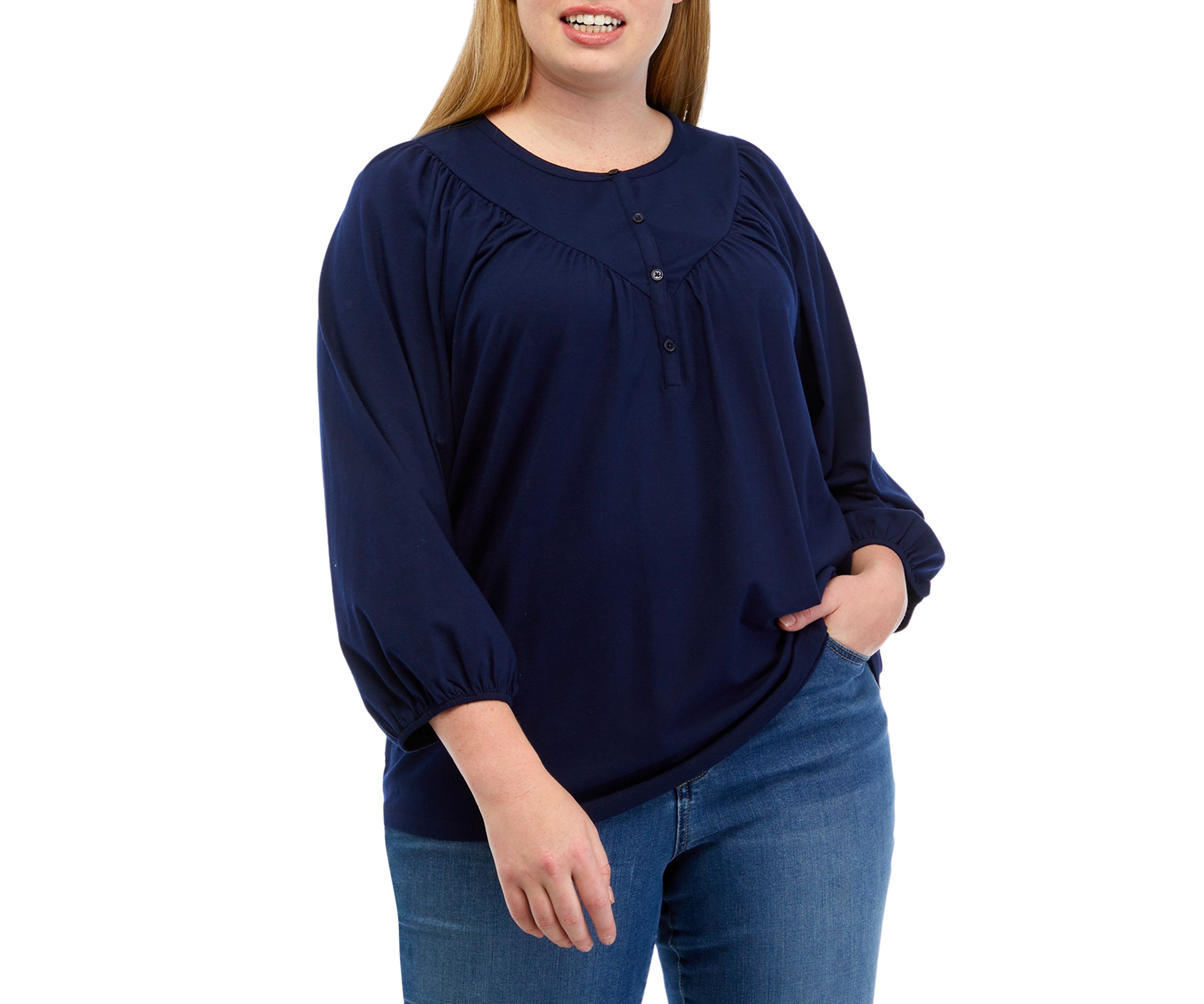 Plus Size 3/4 Sleeve Knit Fashion Top