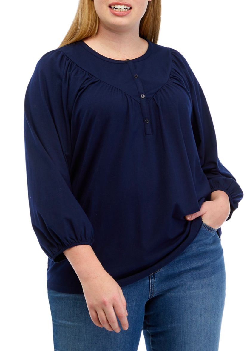 Plus Size 3/4 Sleeve Knit Fashion Top