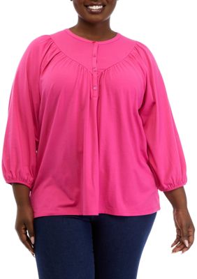 Kim Rogers® Women's Plus Size 3/4 Sleeve Henley Fashion T-Shirt