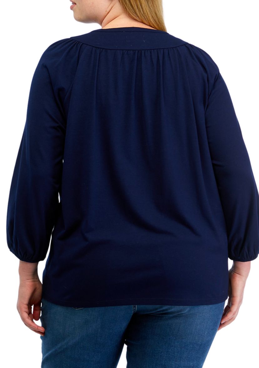 Plus Size 3/4 Sleeve Knit Fashion Top