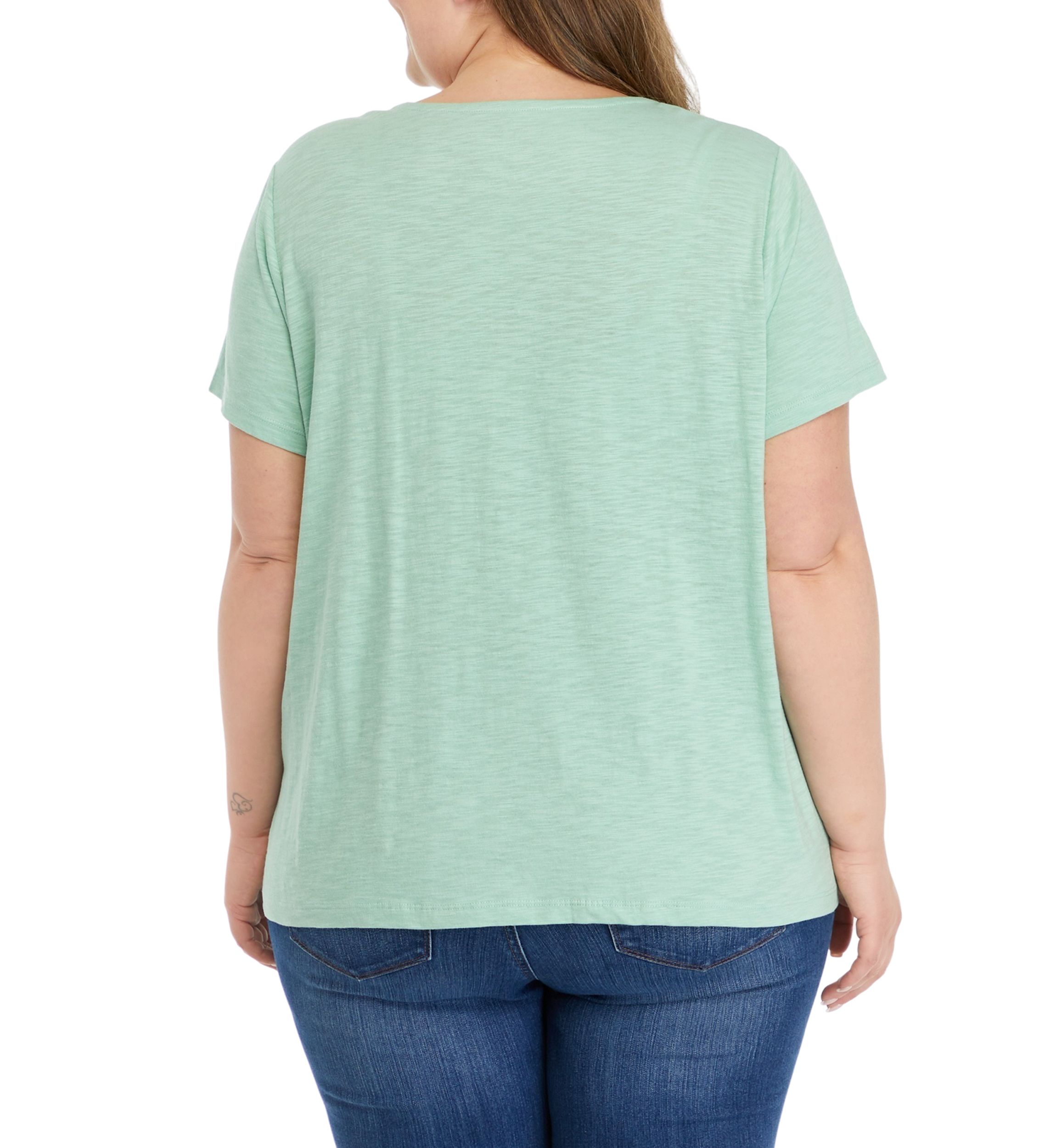 Plus Size Short Sleeve Eyelet Yoke T-Shirt