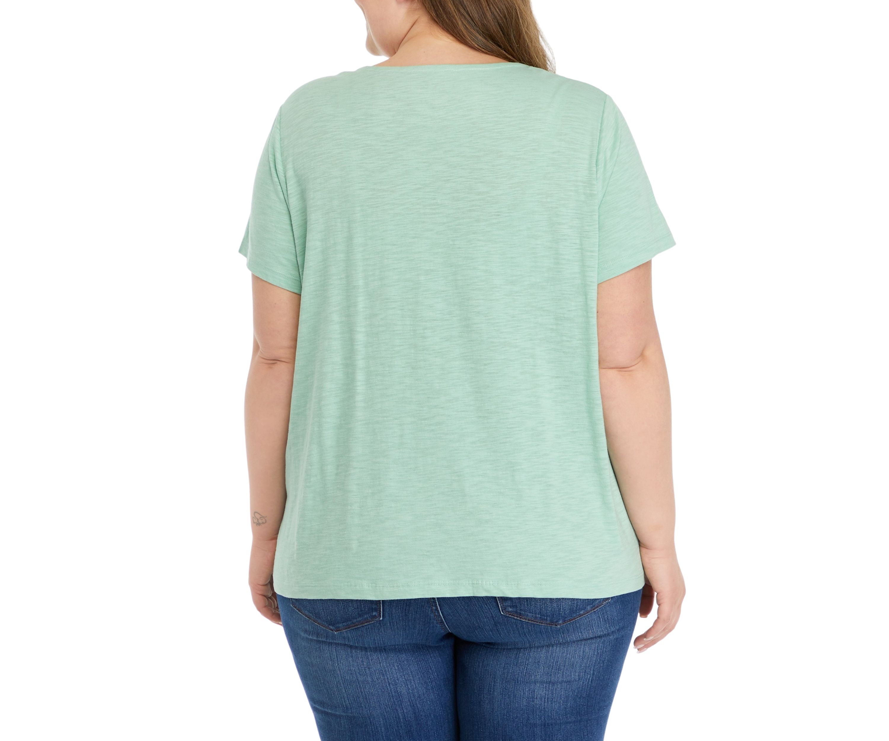 Plus Size Short Sleeve Eyelet Yoke T-Shirt
