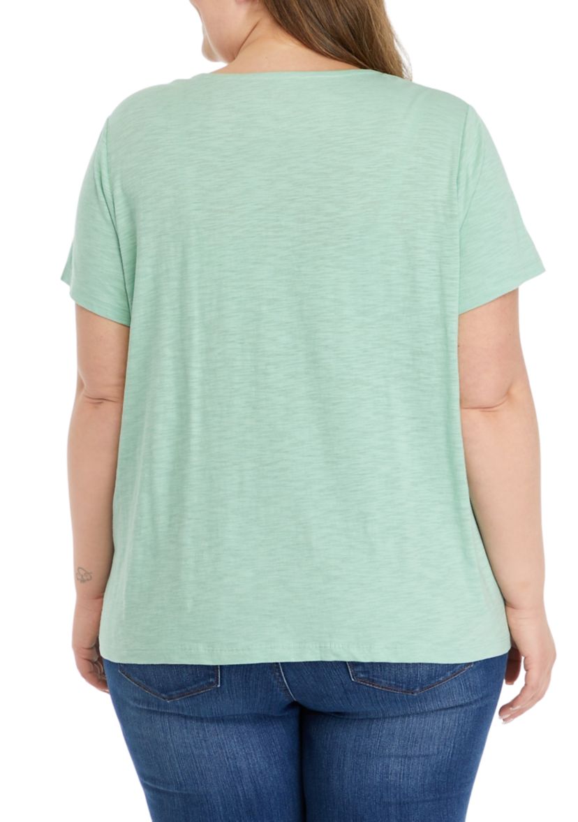 Plus Size Short Sleeve Eyelet Yoke T-Shirt