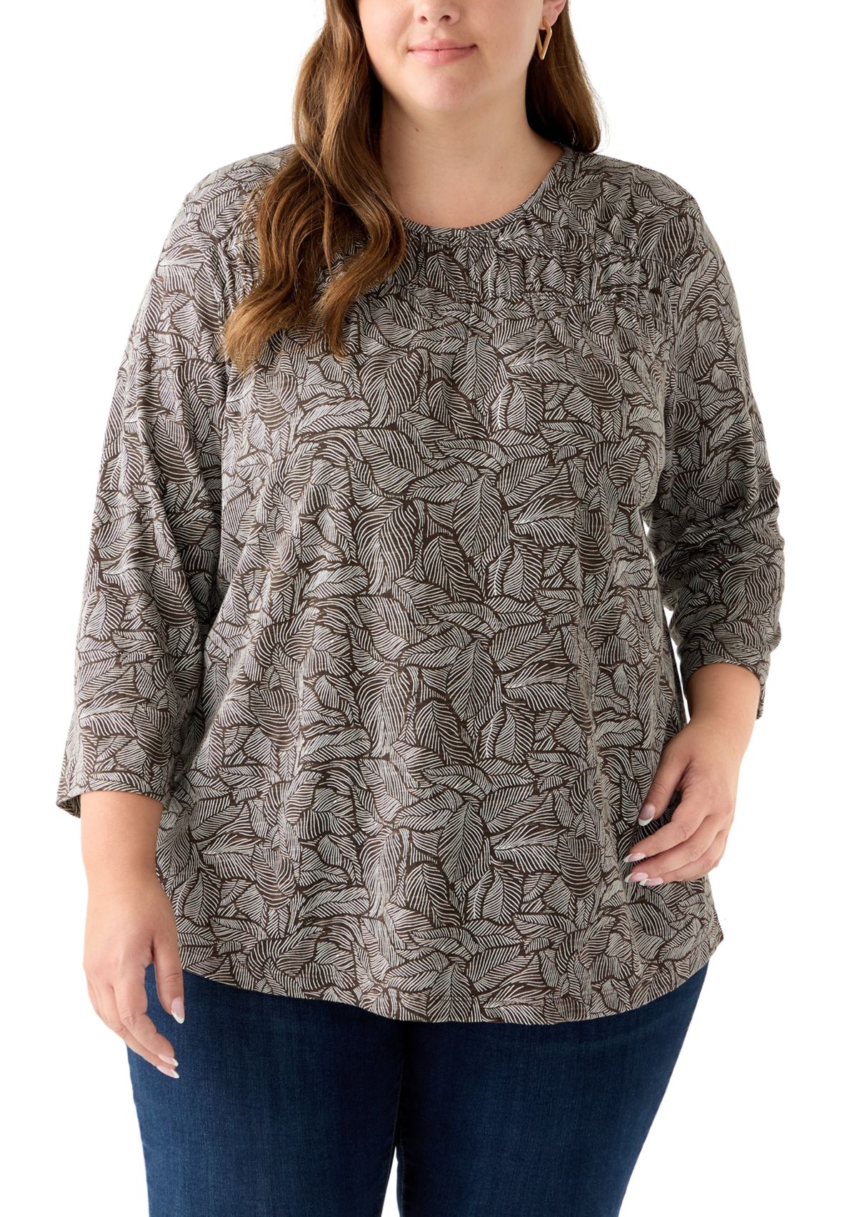 Plus Size Elbow Puff Sleeve Smock T-Shirt 