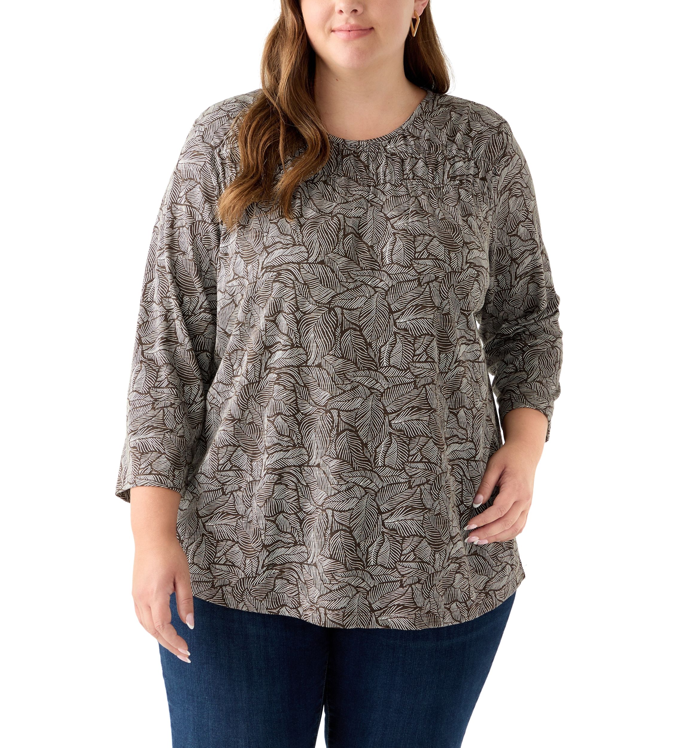 Plus Size Elbow Puff Sleeve Smock T-Shirt 