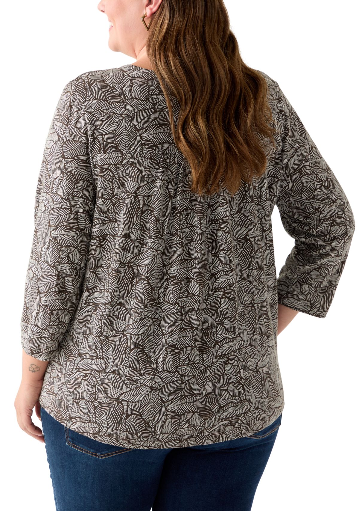 Plus Size Elbow Puff Sleeve Smock T-Shirt 