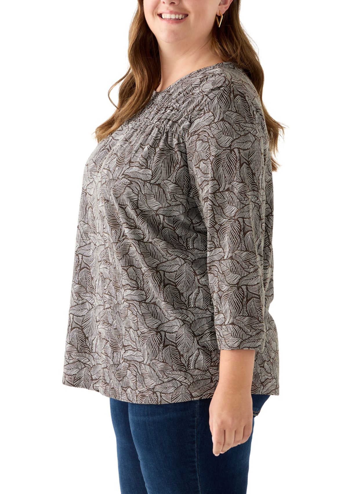Plus Size Elbow Puff Sleeve Smock T-Shirt 