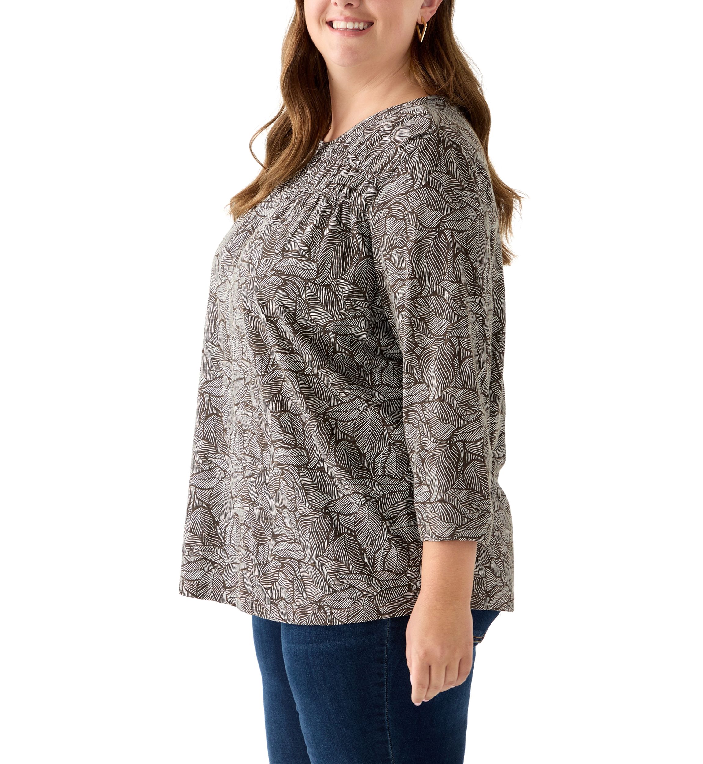 Plus Size Elbow Puff Sleeve Smock T-Shirt 