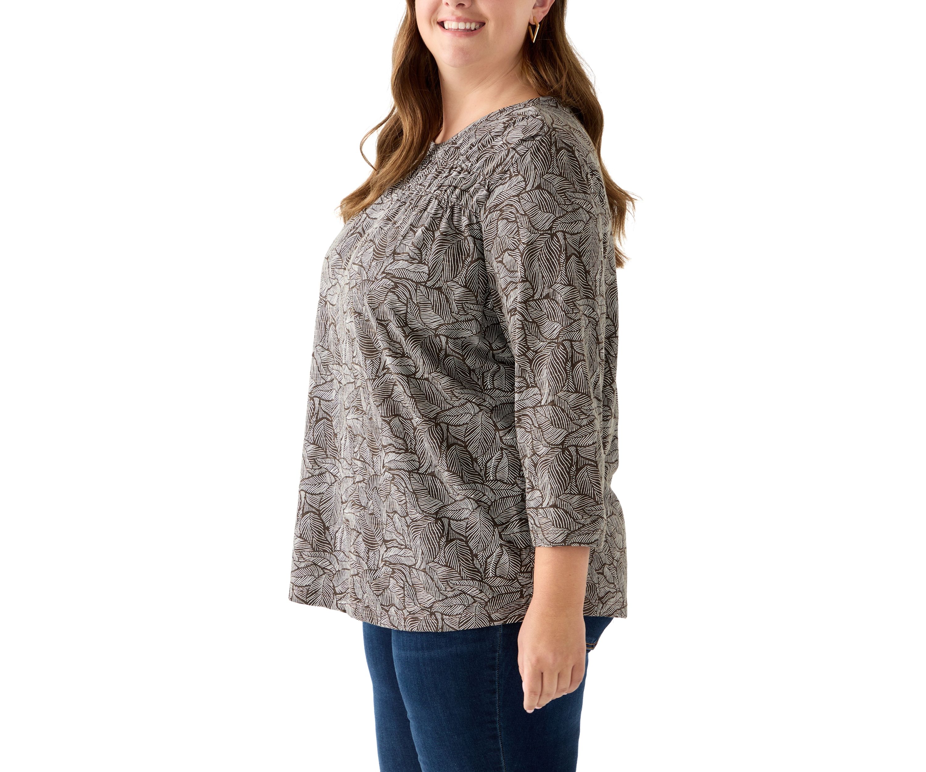 Plus Size Elbow Puff Sleeve Smock T-Shirt 