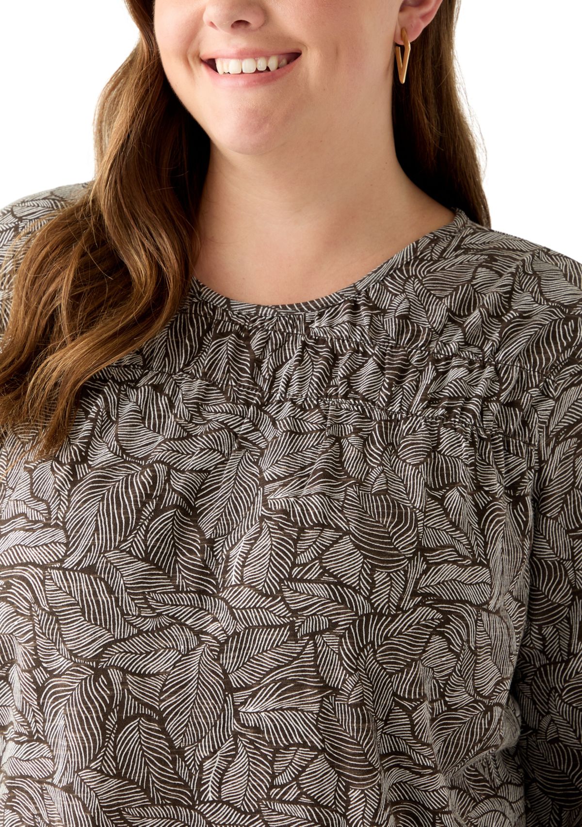 Plus Size Elbow Puff Sleeve Smock T-Shirt 