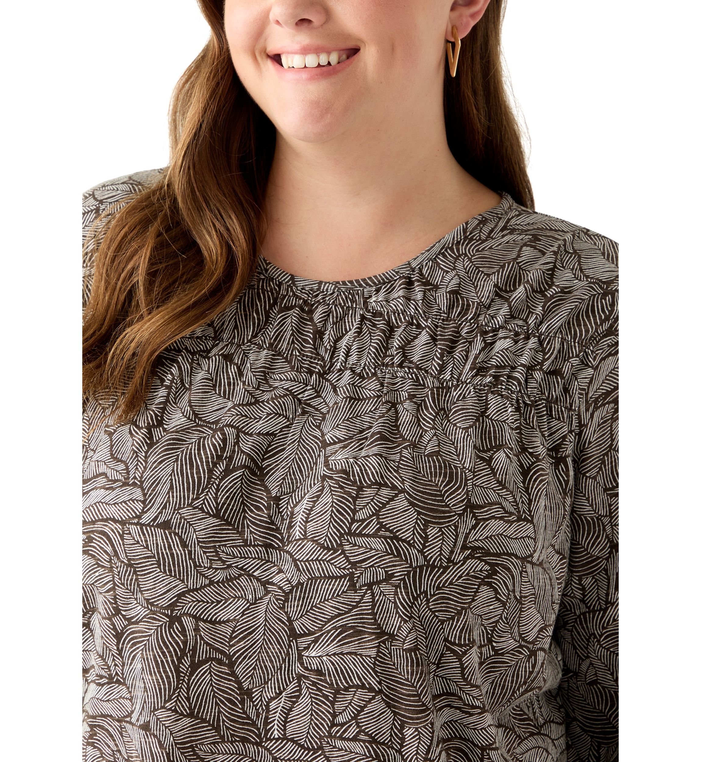 Plus Size Elbow Puff Sleeve Smock T-Shirt 
