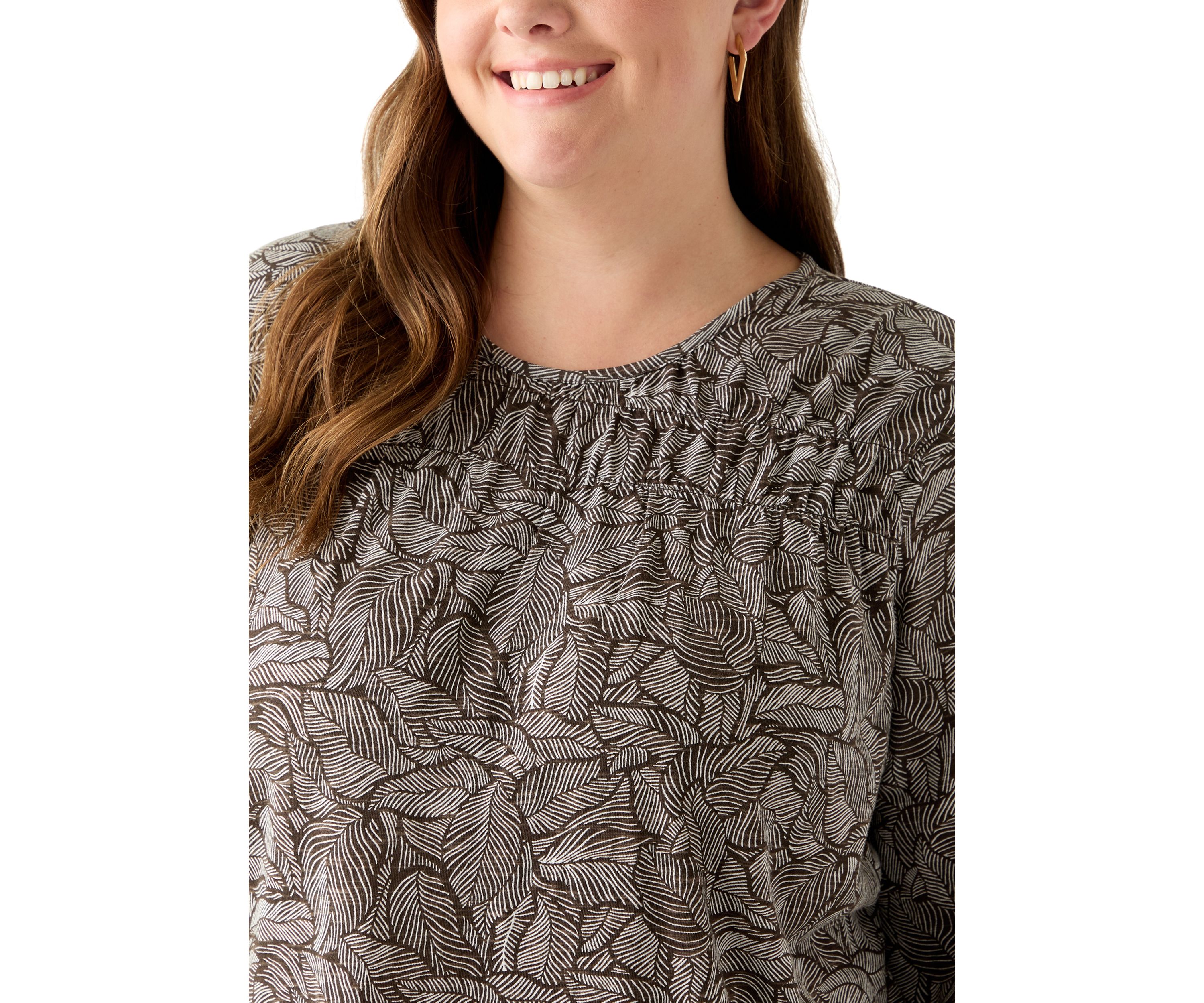 Plus Size Elbow Puff Sleeve Smock T-Shirt 