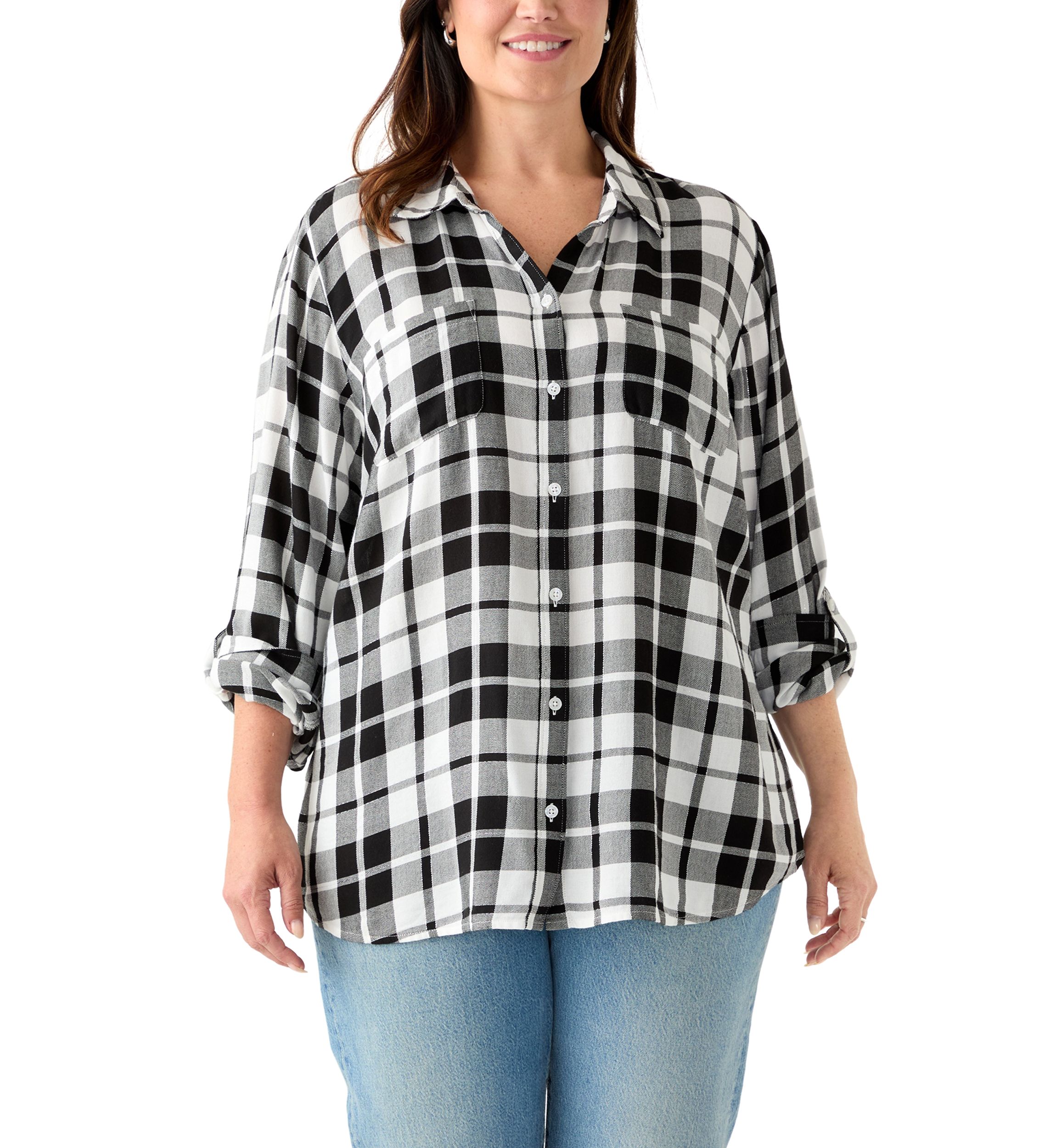 Womens Long Sleeve Flannel Work Shirt with Lurex