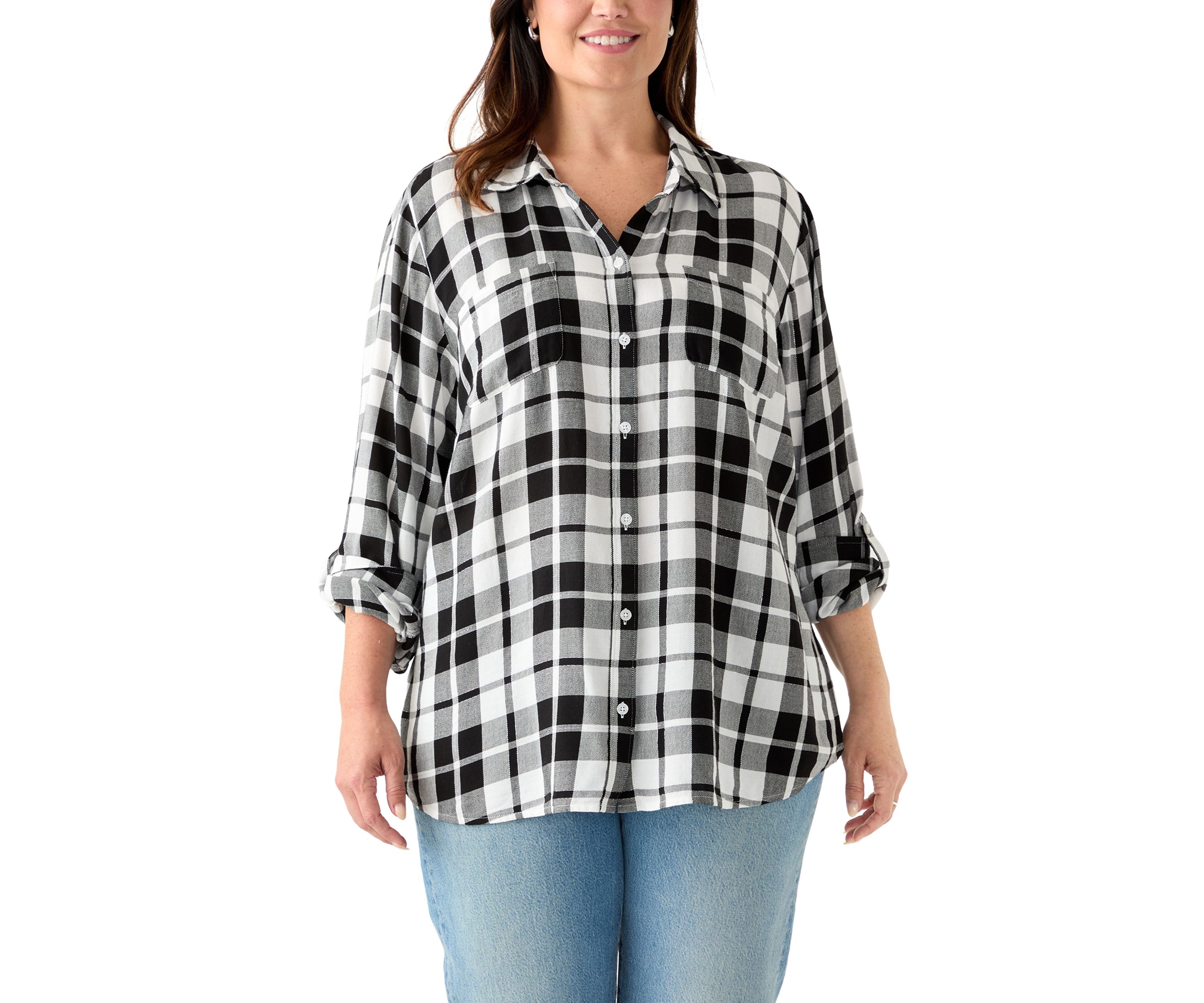 Womens Long Sleeve Flannel Work Shirt with Lurex