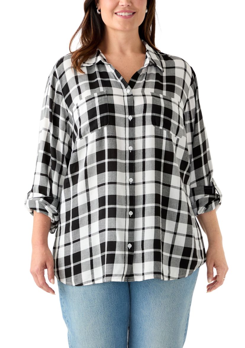 Womens Long Sleeve Flannel Work Shirt with Lurex