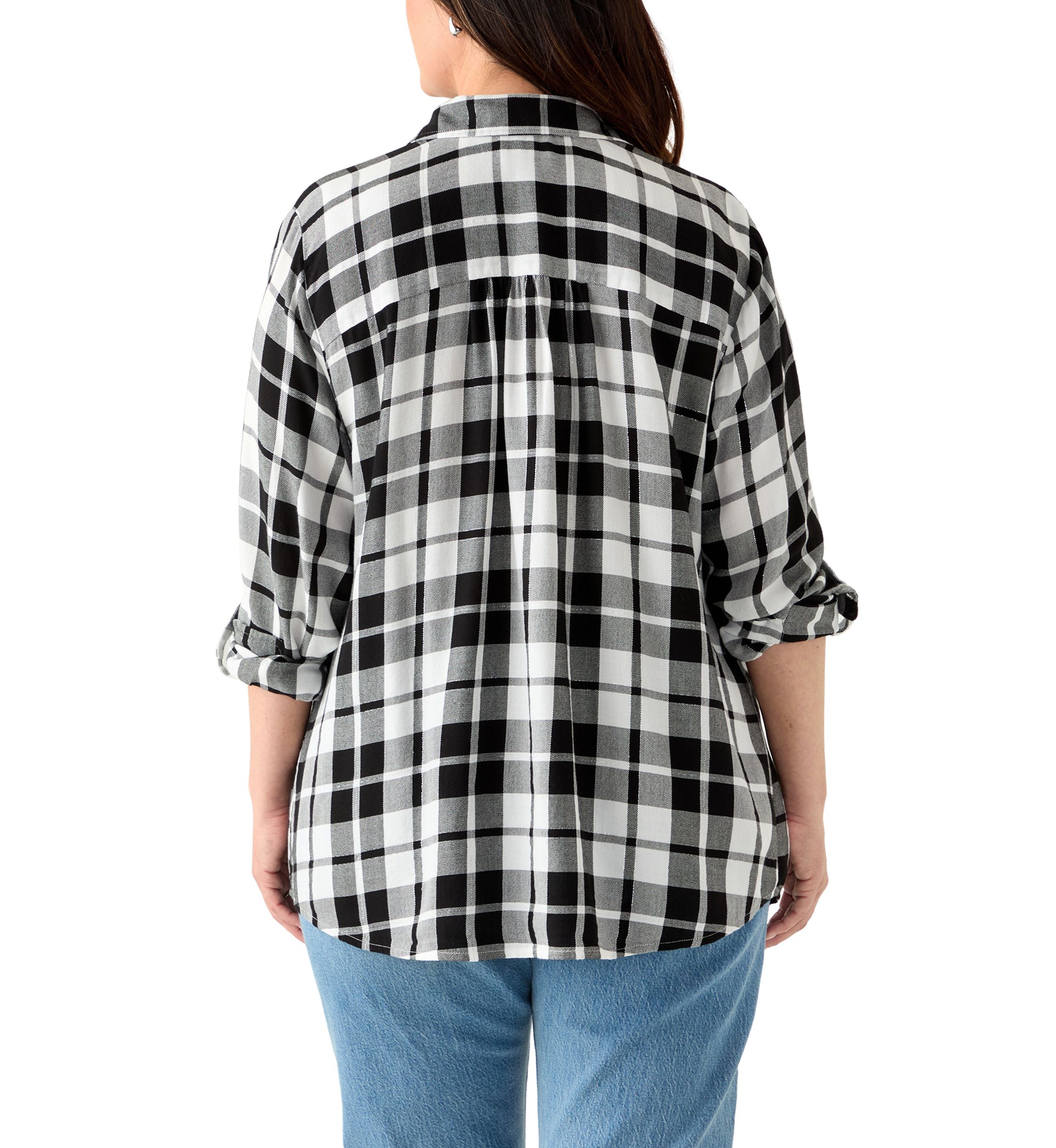 Womens Long Sleeve Flannel Work Shirt with Lurex