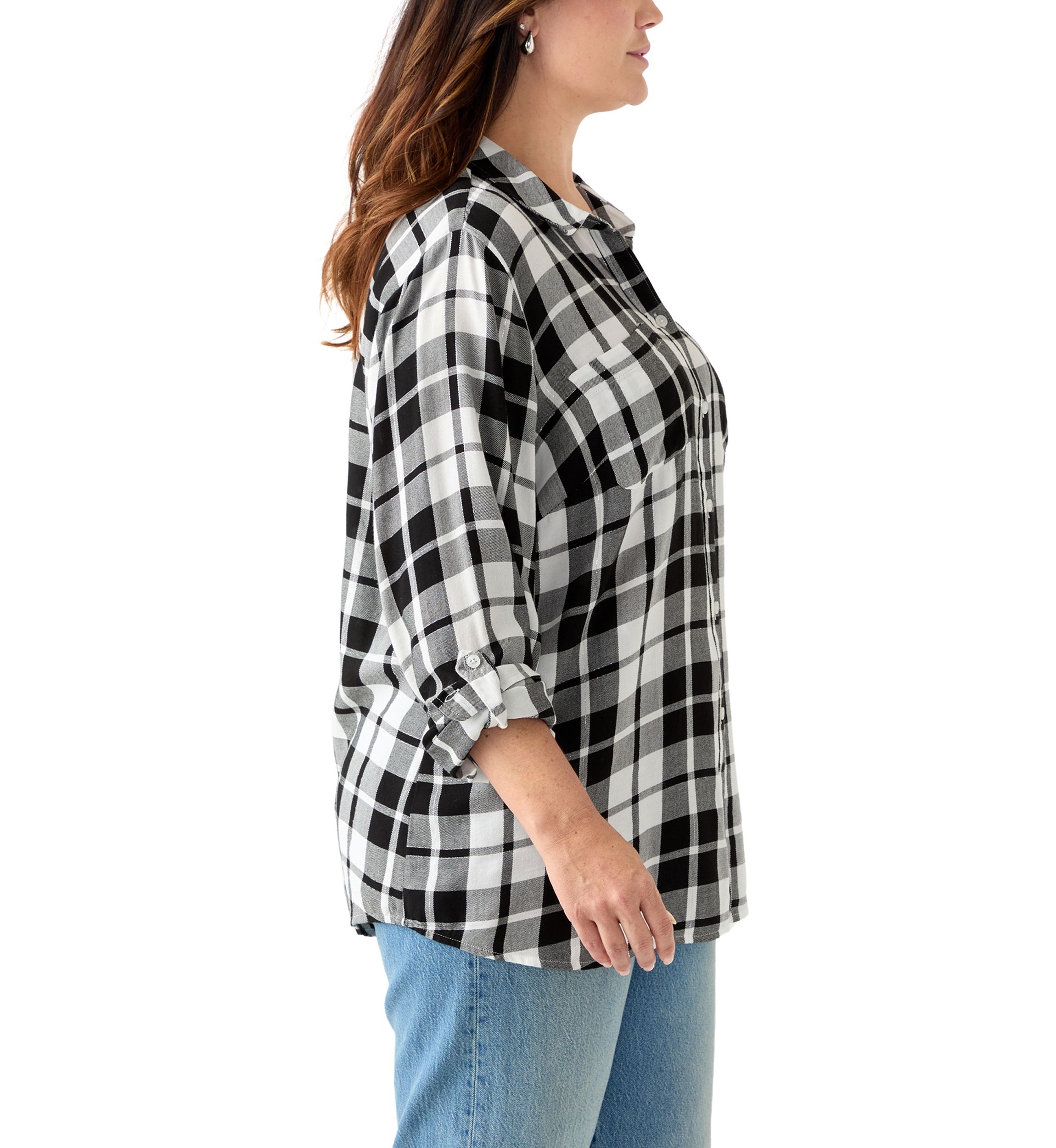 Womens Long Sleeve Flannel Work Shirt with Lurex