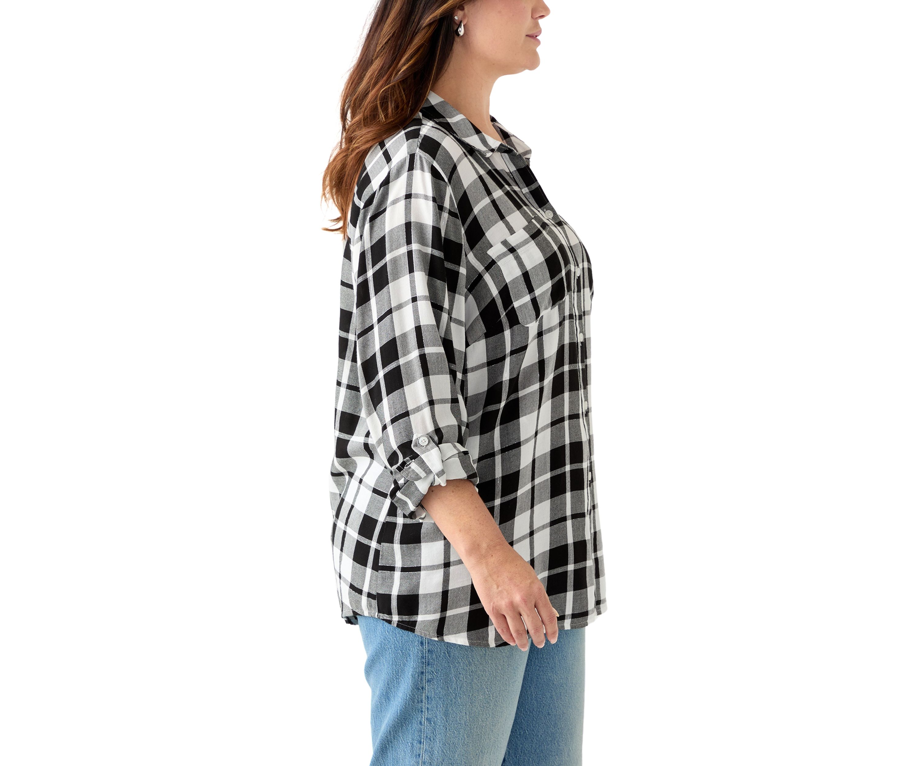 Womens Long Sleeve Flannel Work Shirt with Lurex