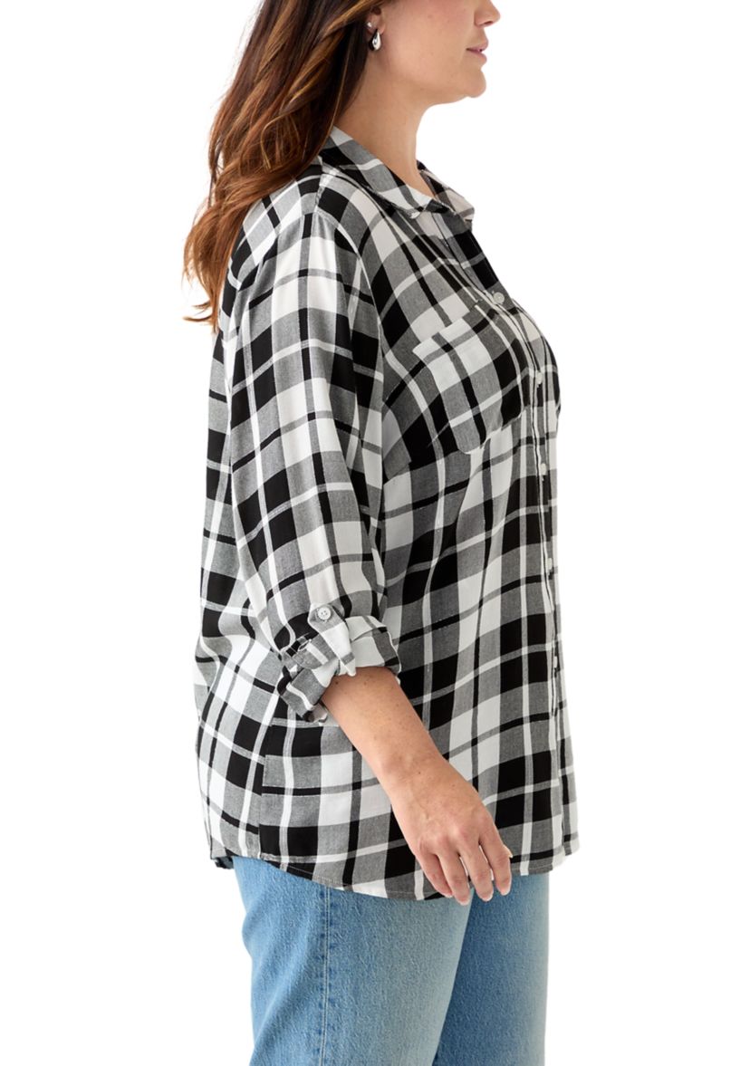 Womens Long Sleeve Flannel Work Shirt with Lurex