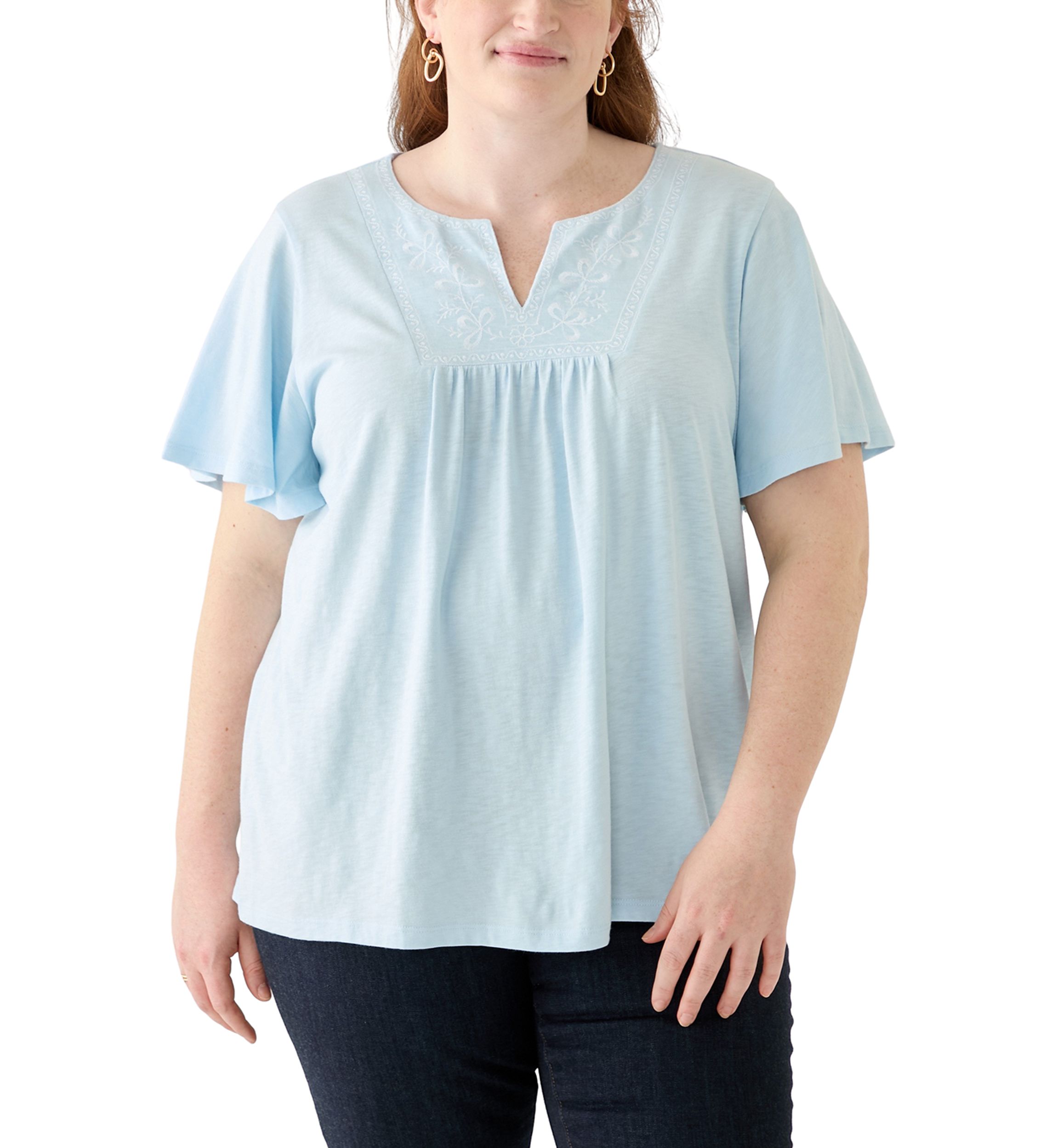 Plus Size Short Sleeve Embroidery Detail T-Shirt 