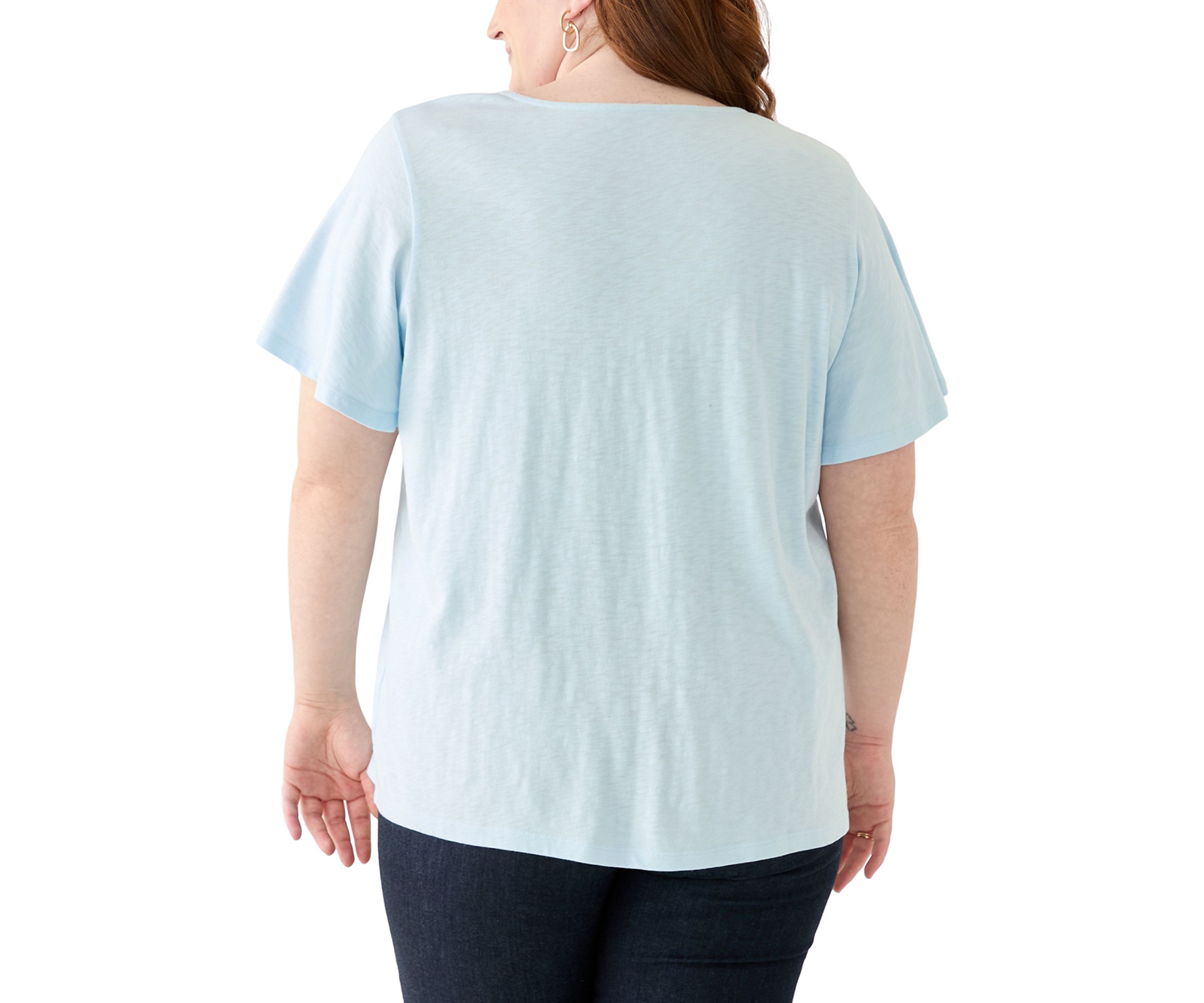 Plus Size Short Sleeve Embroidery Detail T-Shirt 