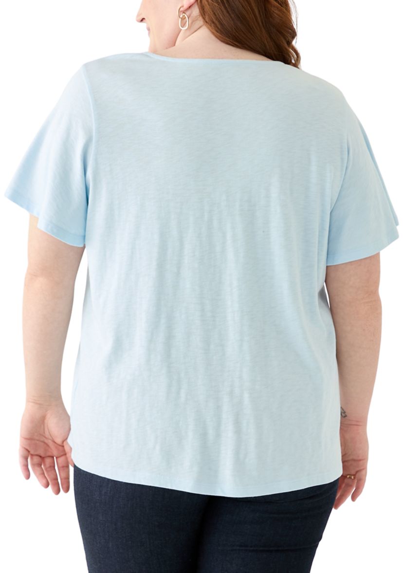 Plus Size Short Sleeve Embroidery Detail T-Shirt 