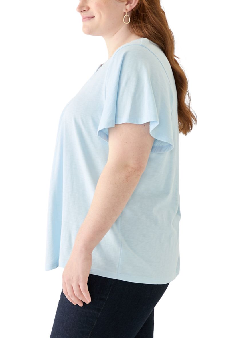 Plus Size Short Sleeve Embroidery Detail T-Shirt 