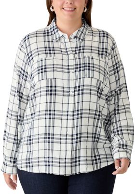 Kim Rogers Women's Plus Size Long Sleeve Flannel Lurex Plaid Shirt