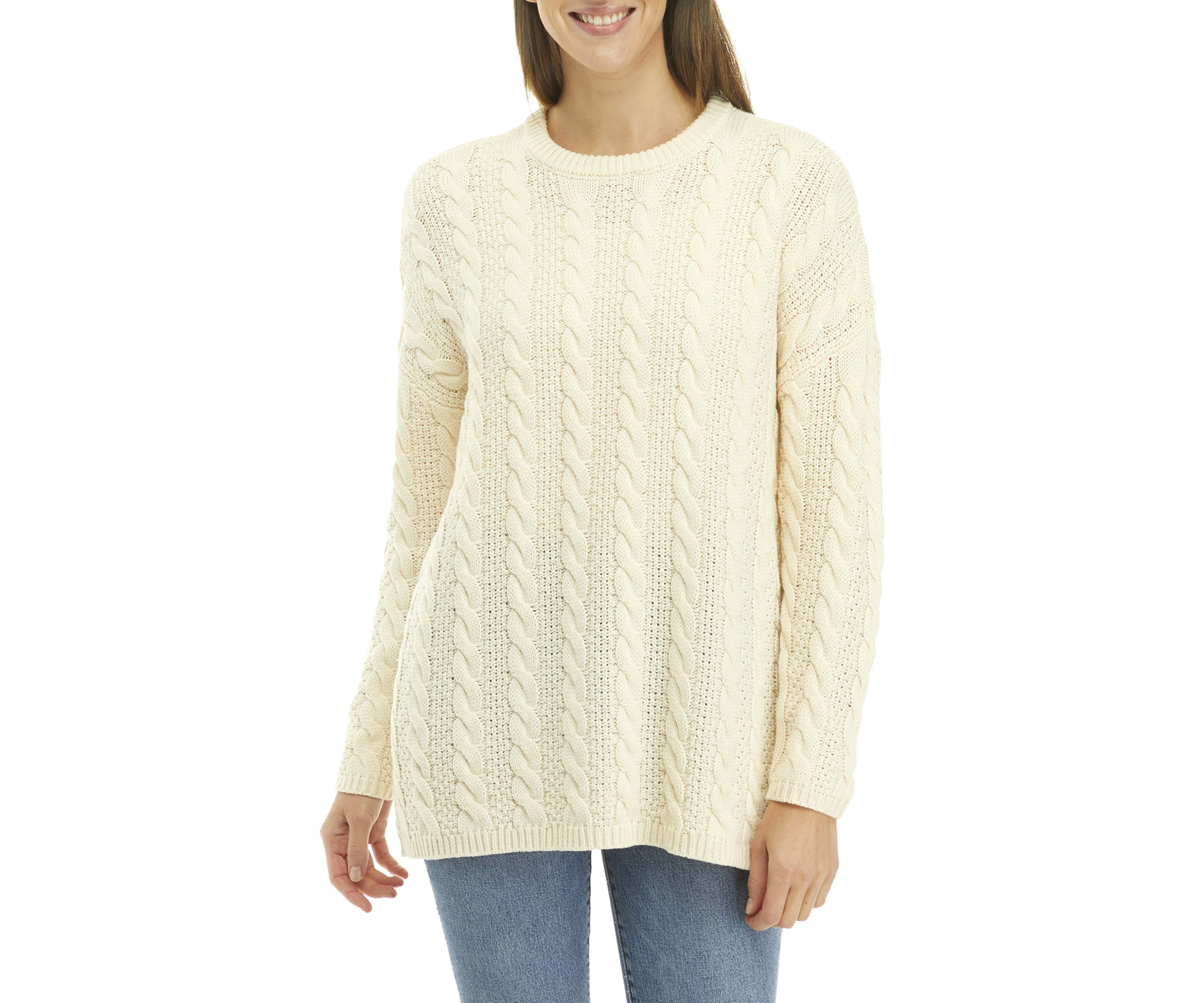 Womens Solid Cable Knit Sweater 