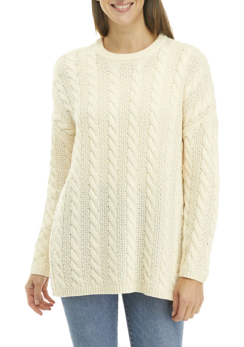 Womens Solid Cable Knit Sweater 
