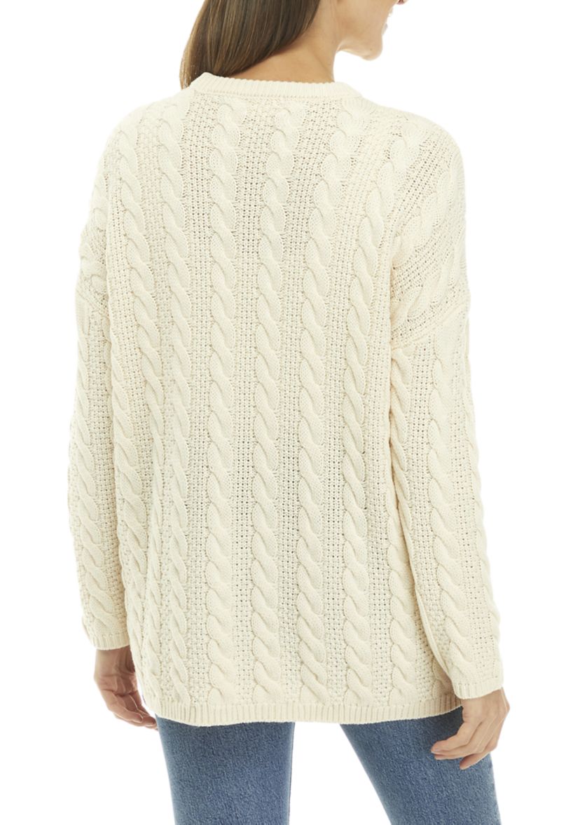 Womens Solid Cable Knit Sweater 