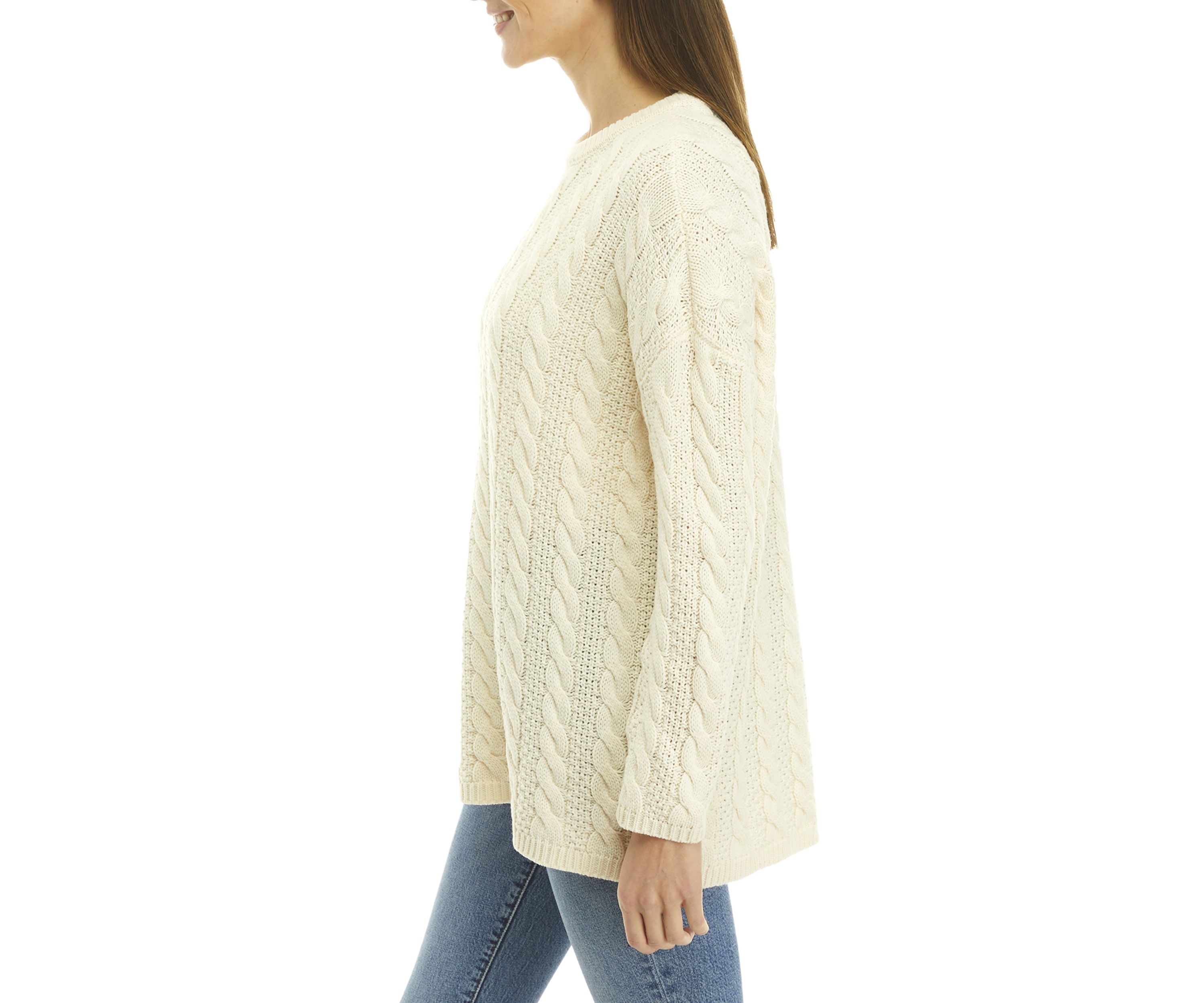 Womens Solid Cable Knit Sweater 