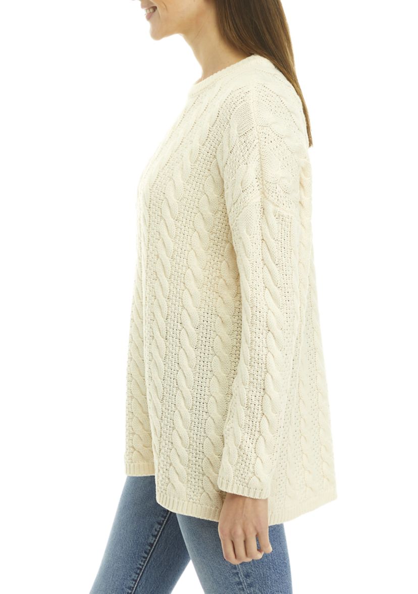Womens Solid Cable Knit Sweater 