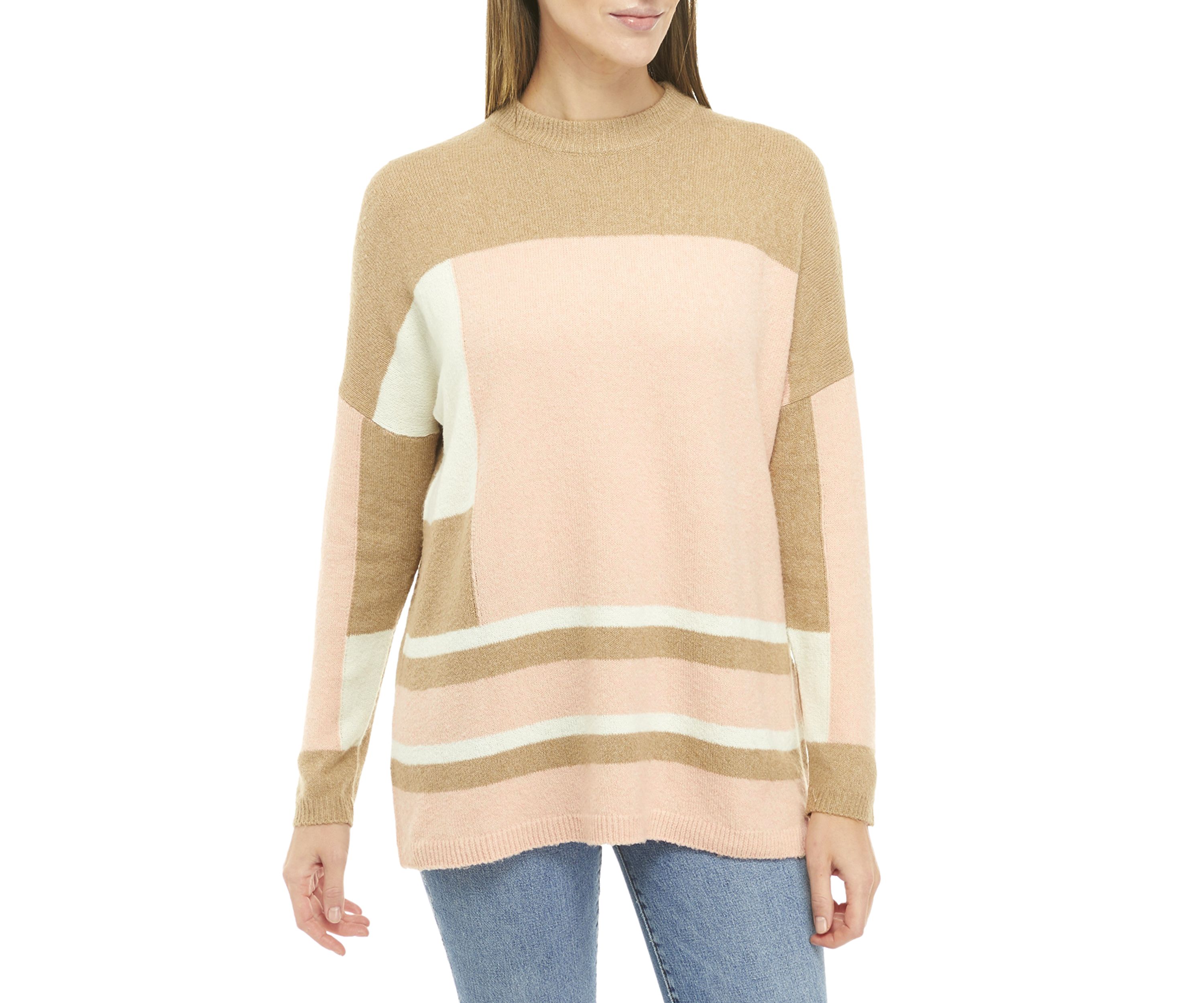 Womens Drop Shoulder Color Blocked Sweater 