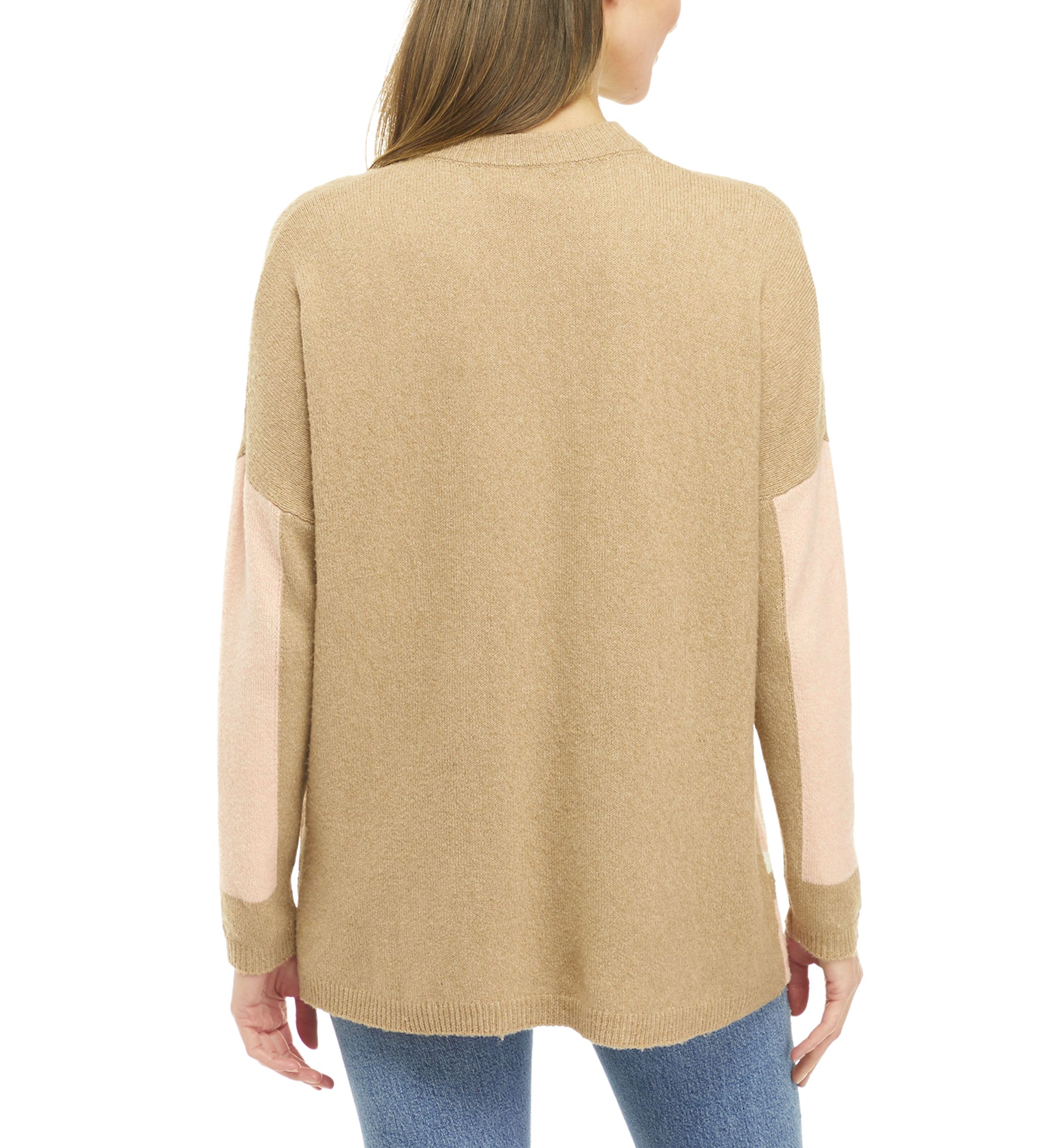 Womens Drop Shoulder Color Blocked Sweater 