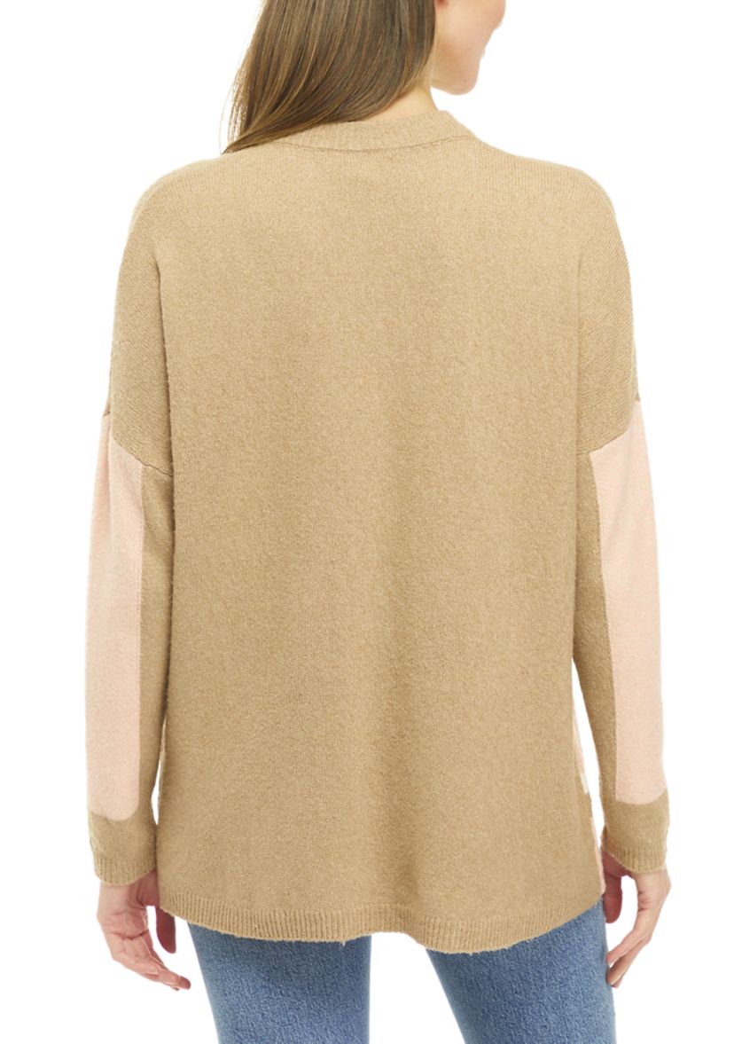 Womens Drop Shoulder Color Blocked Sweater 