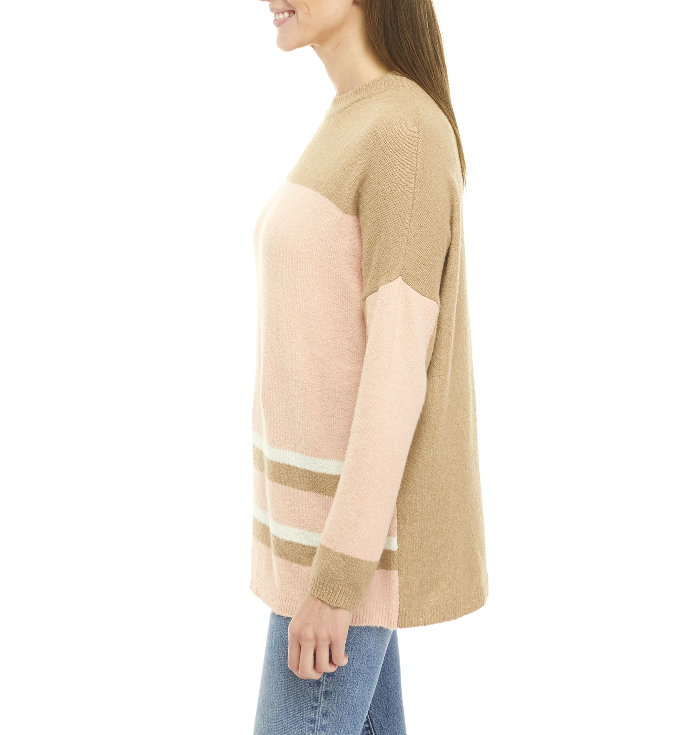 Womens Drop Shoulder Color Blocked Sweater 