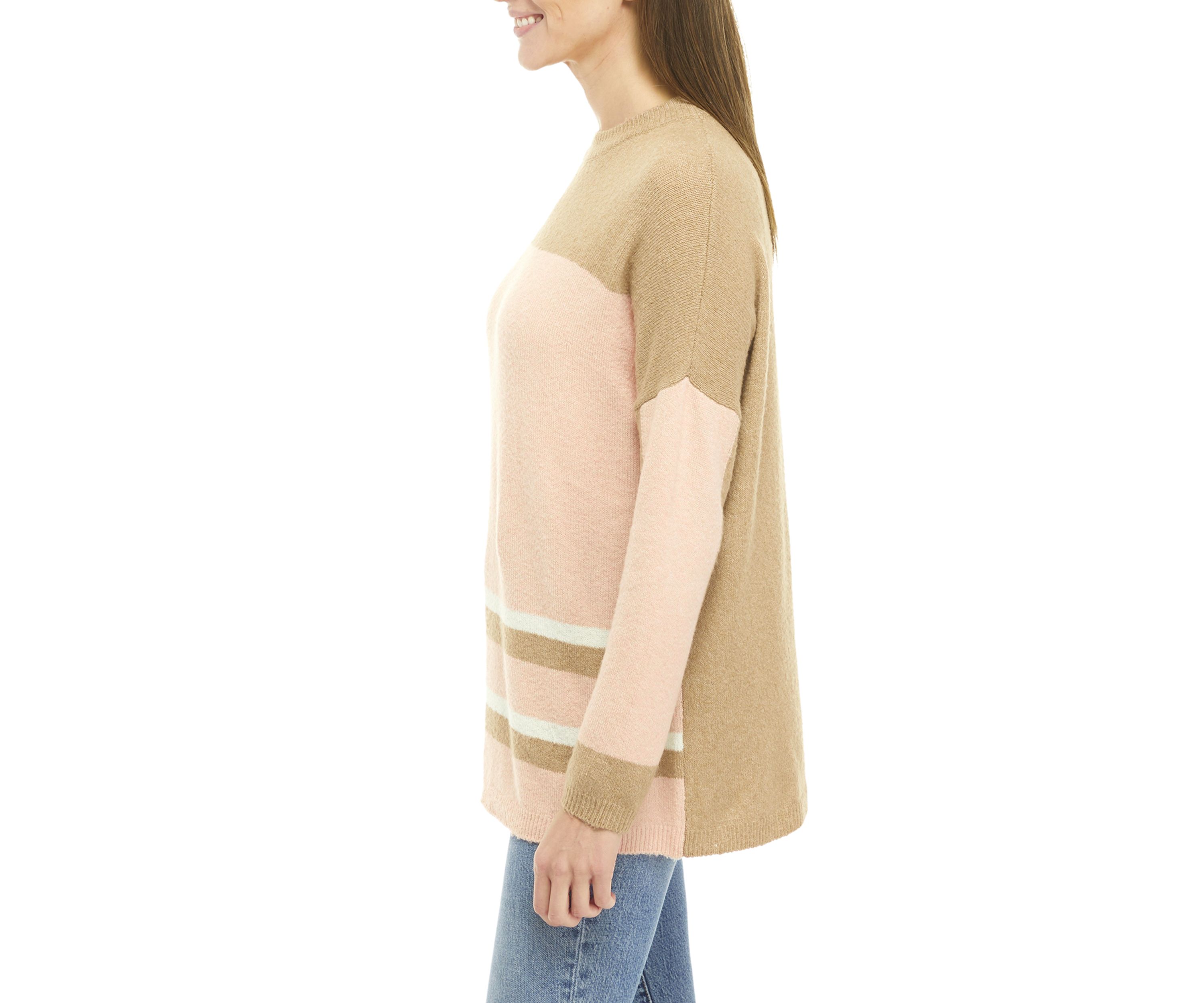 Womens Drop Shoulder Color Blocked Sweater 
