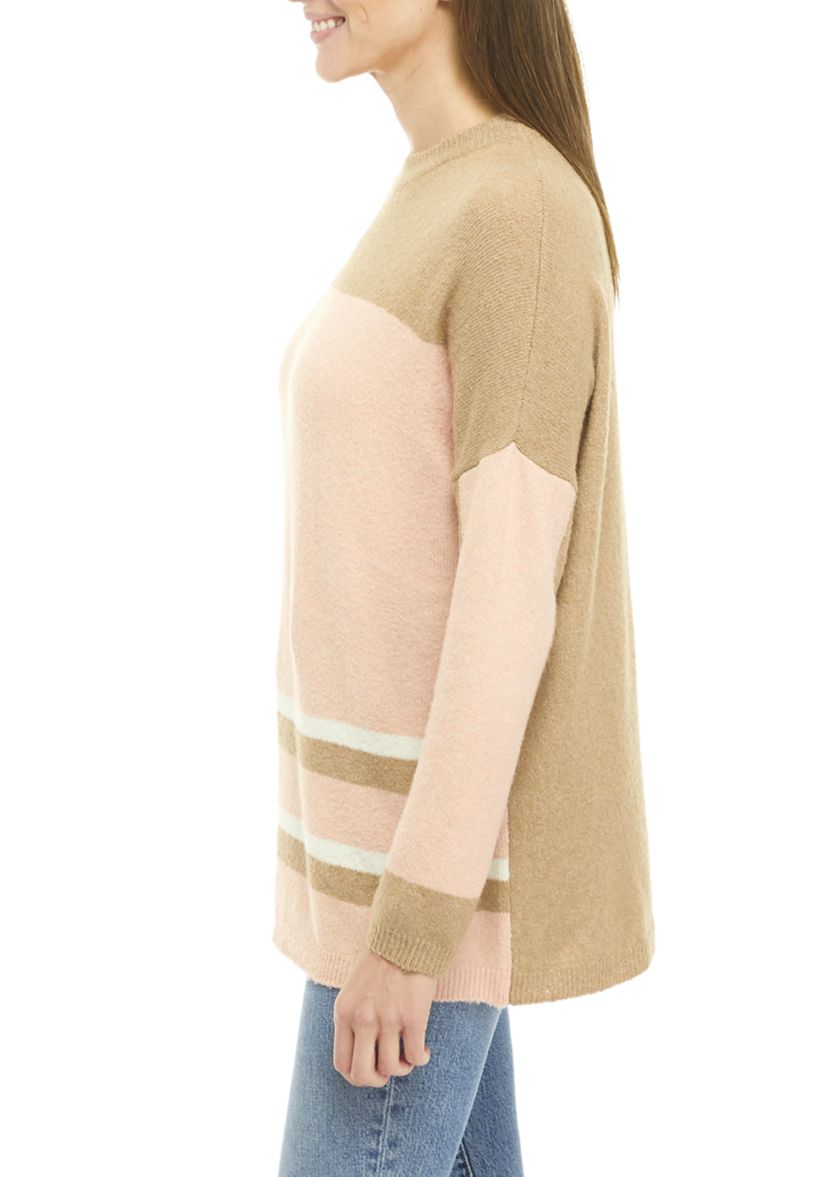 Womens Drop Shoulder Color Blocked Sweater 