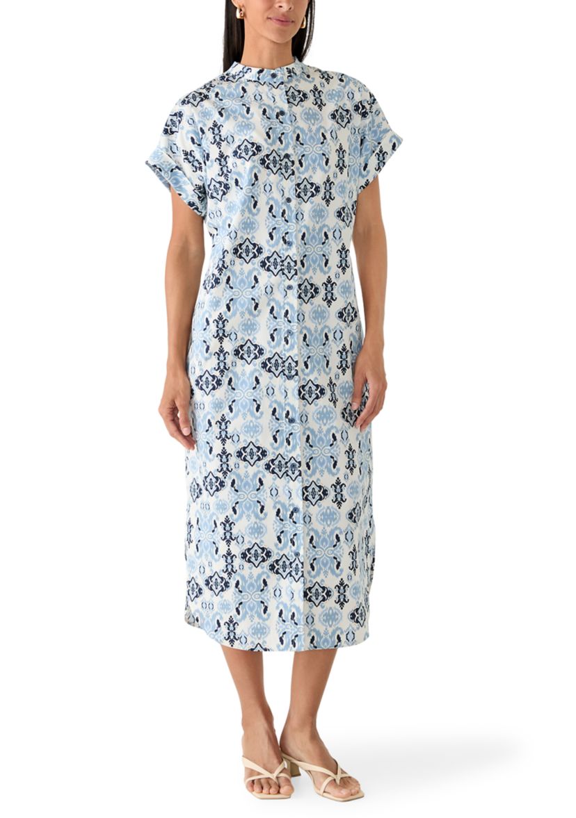 Hampton House Women's Short Sleeve Button Front Midi Shirtdress